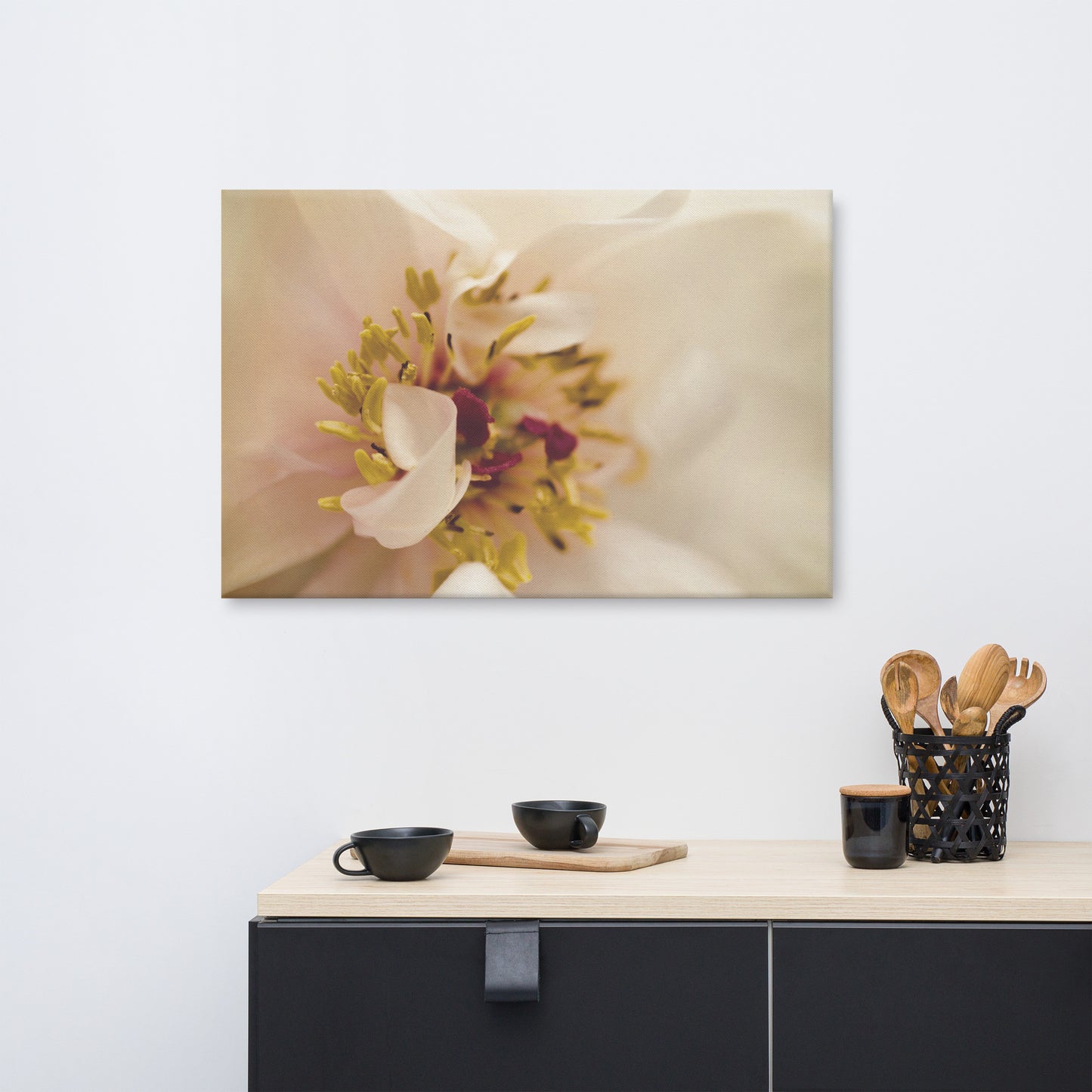 Eye of Peony Moody Midnight Floral Botanical Nature Photo Canvas Wall Art Prints