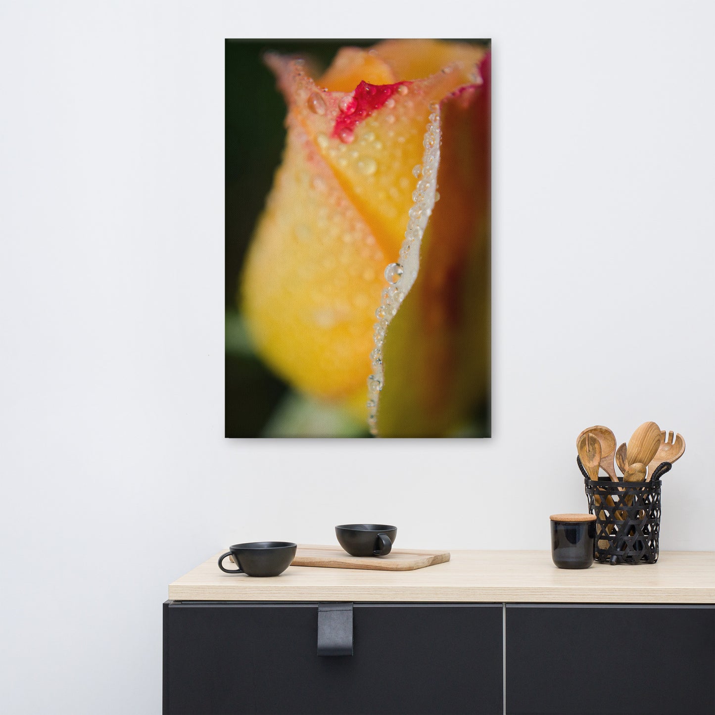 Dew on Yellow Rose Floral Botanical Nature Photo Canvas Wall Art Prints