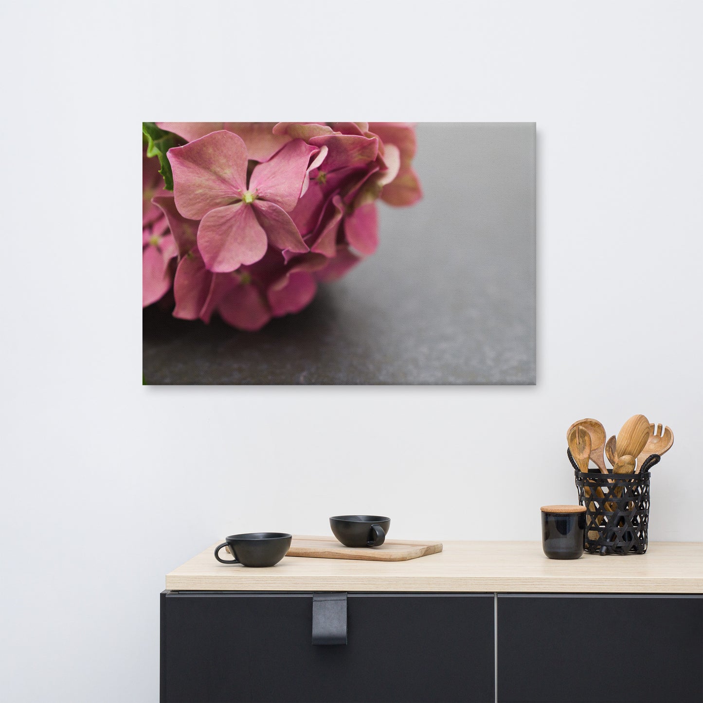 Close-Up Hydrangea on Slate Floral Botanical Nature Photograph Canvas Wall Art Prints