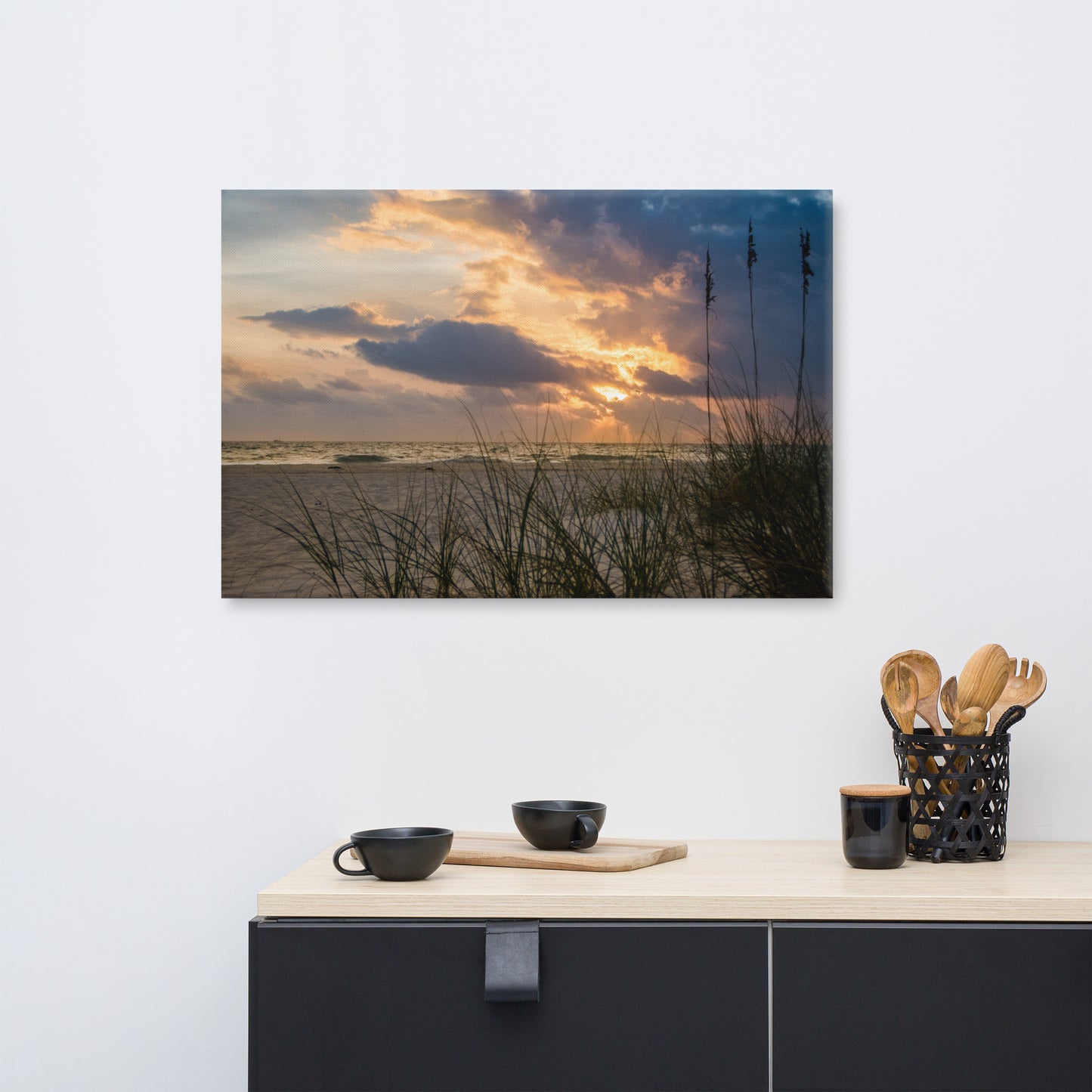 Beach Artwork Canvas: Anna Maria Island Cloudy Beach Sunset 2 - Coastal / Beach / Seascape / Nature / Landscape Photo Canvas Wall Art Print - Decor - Artwork