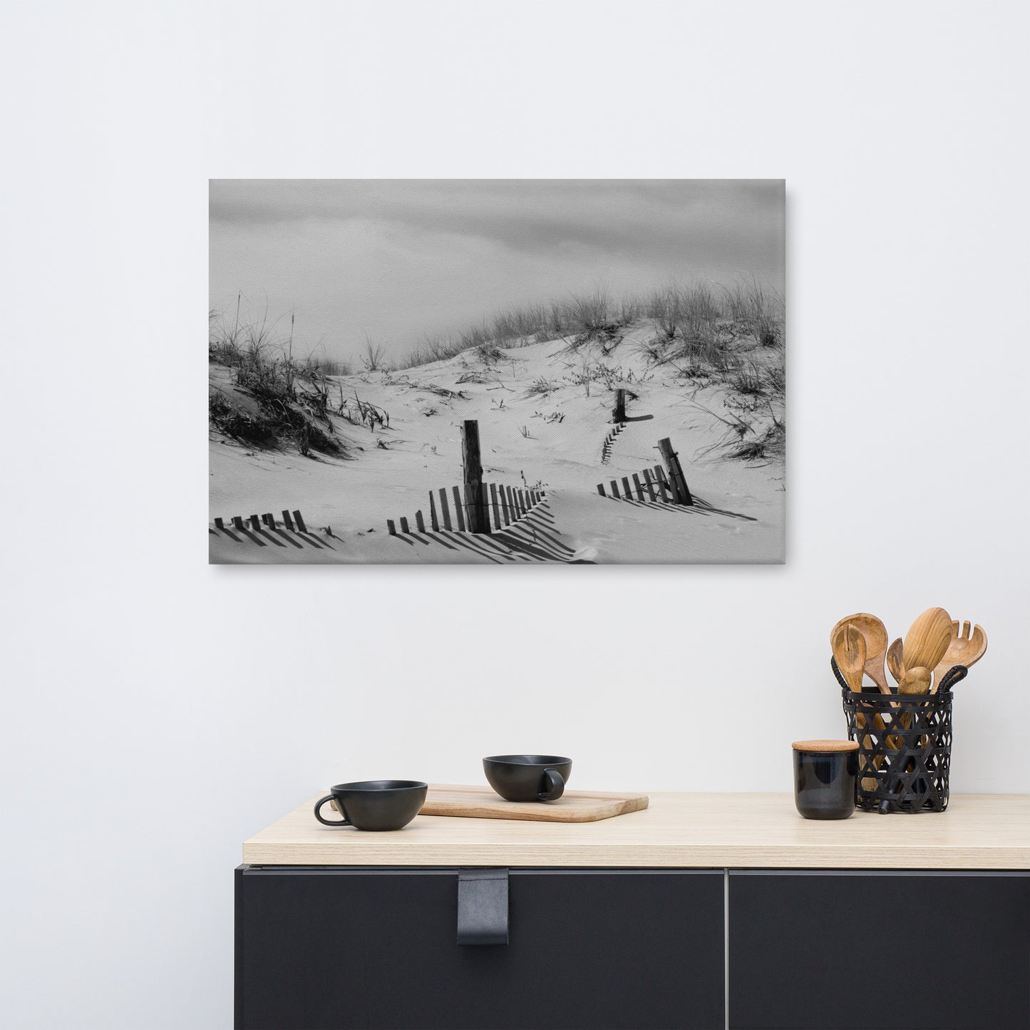 Buried Fences Black and White Coastal Landscape Canvas Wall Art Prints