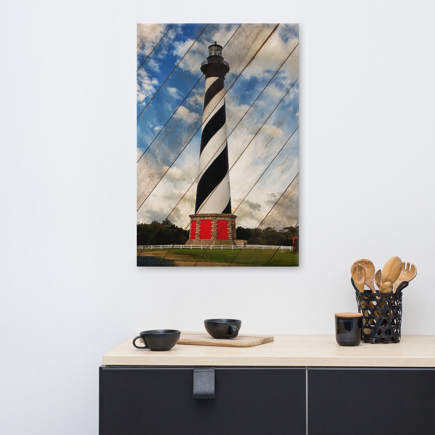 Cape Hatteras Lighthouse Landscape Photo Faux Wood Panels Canvas Wall Art Prints