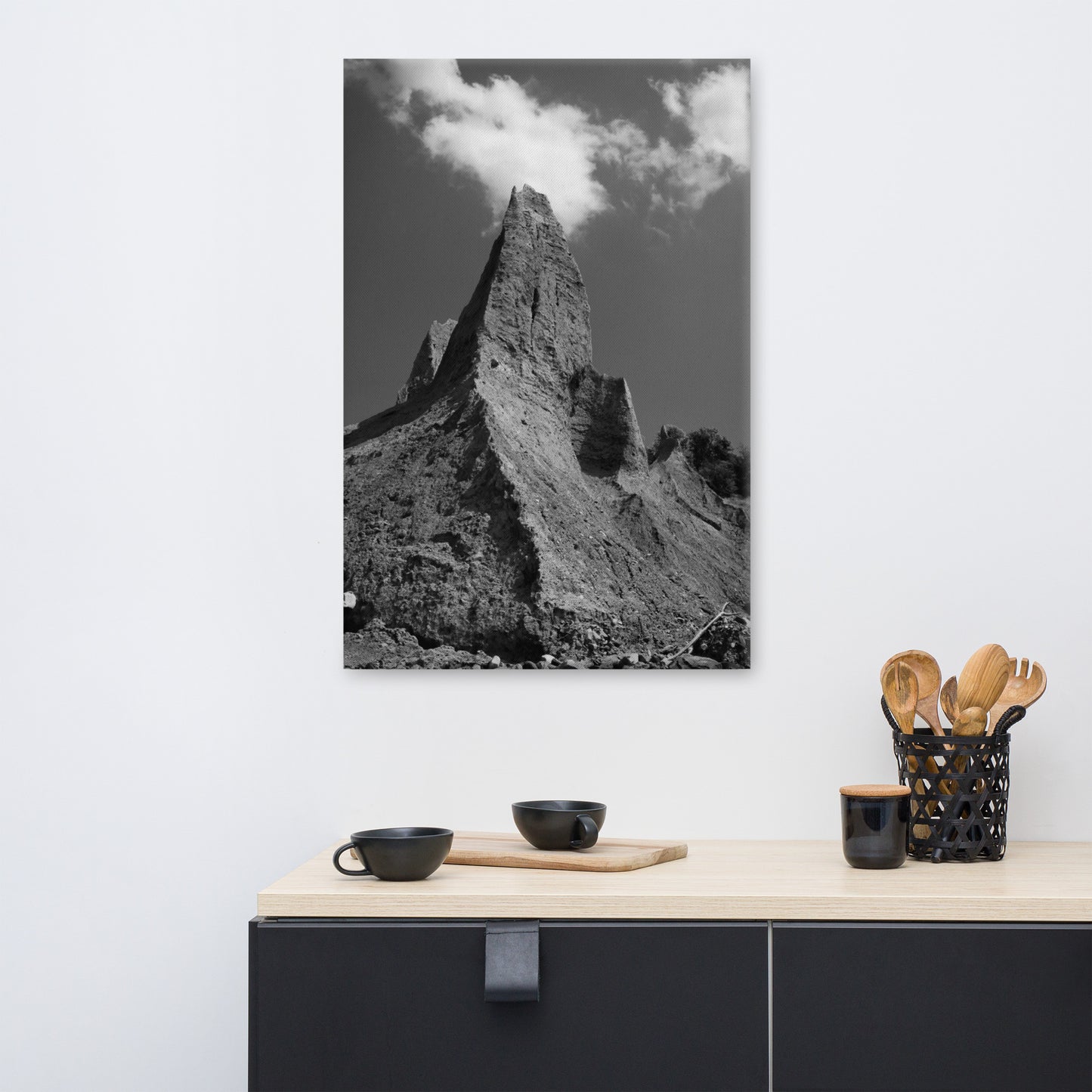 Chimney Bluff in Black and White Rural Landscape Canvas Wall Art Prints