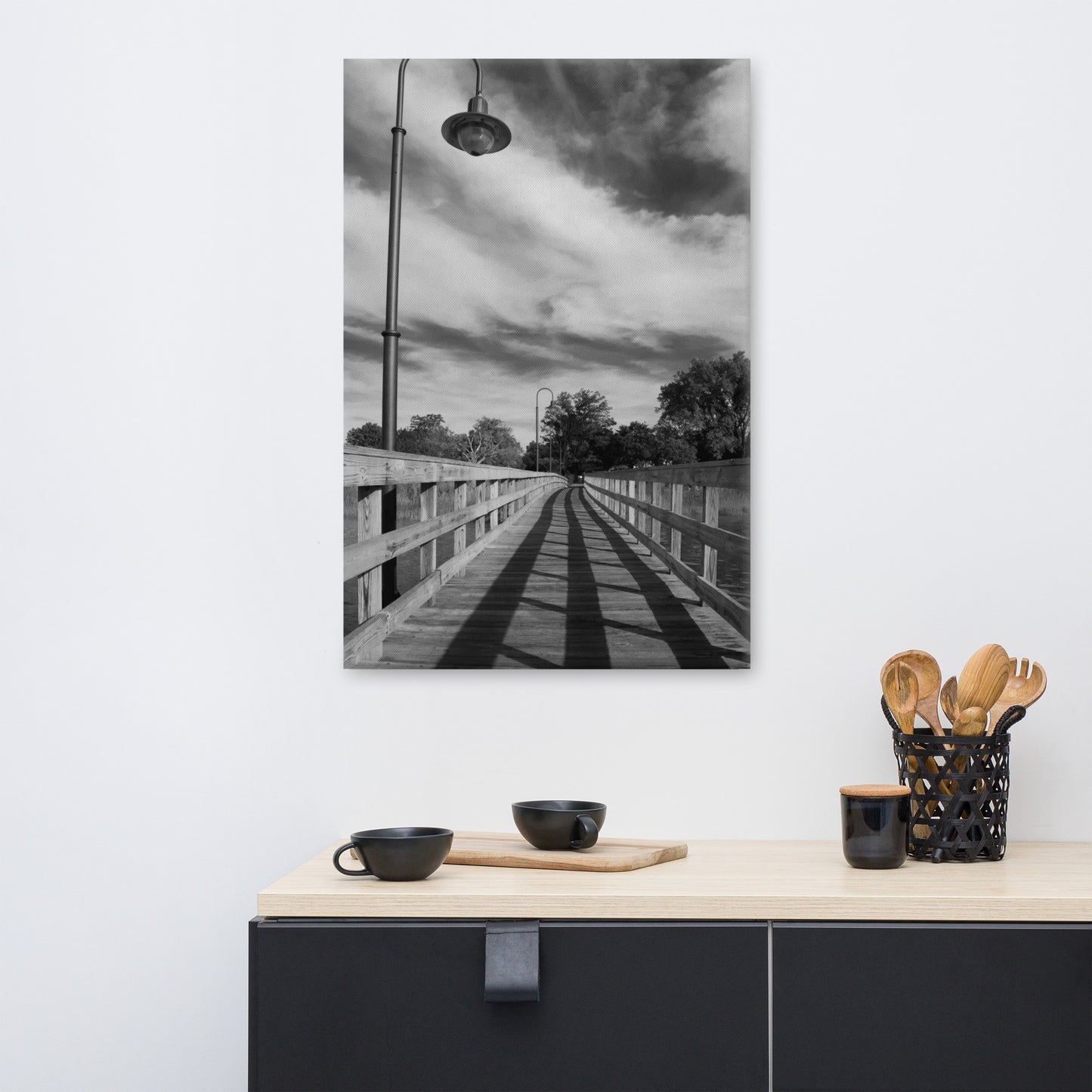 Follow the Lines Black and White Coastal Landscape Canvas Wall Art Prints