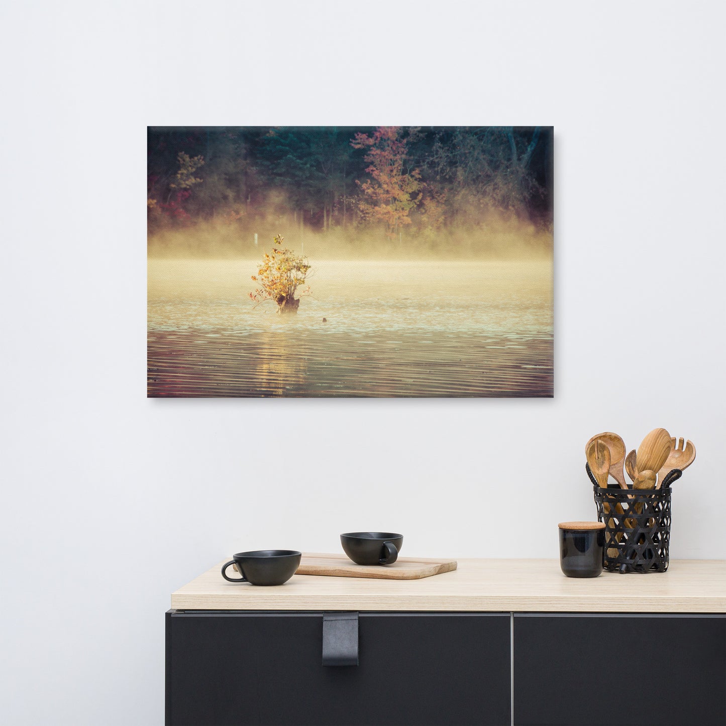 Golden Mist on Waples Pond Rural Landscape Photo Canvas Wall Art Prints