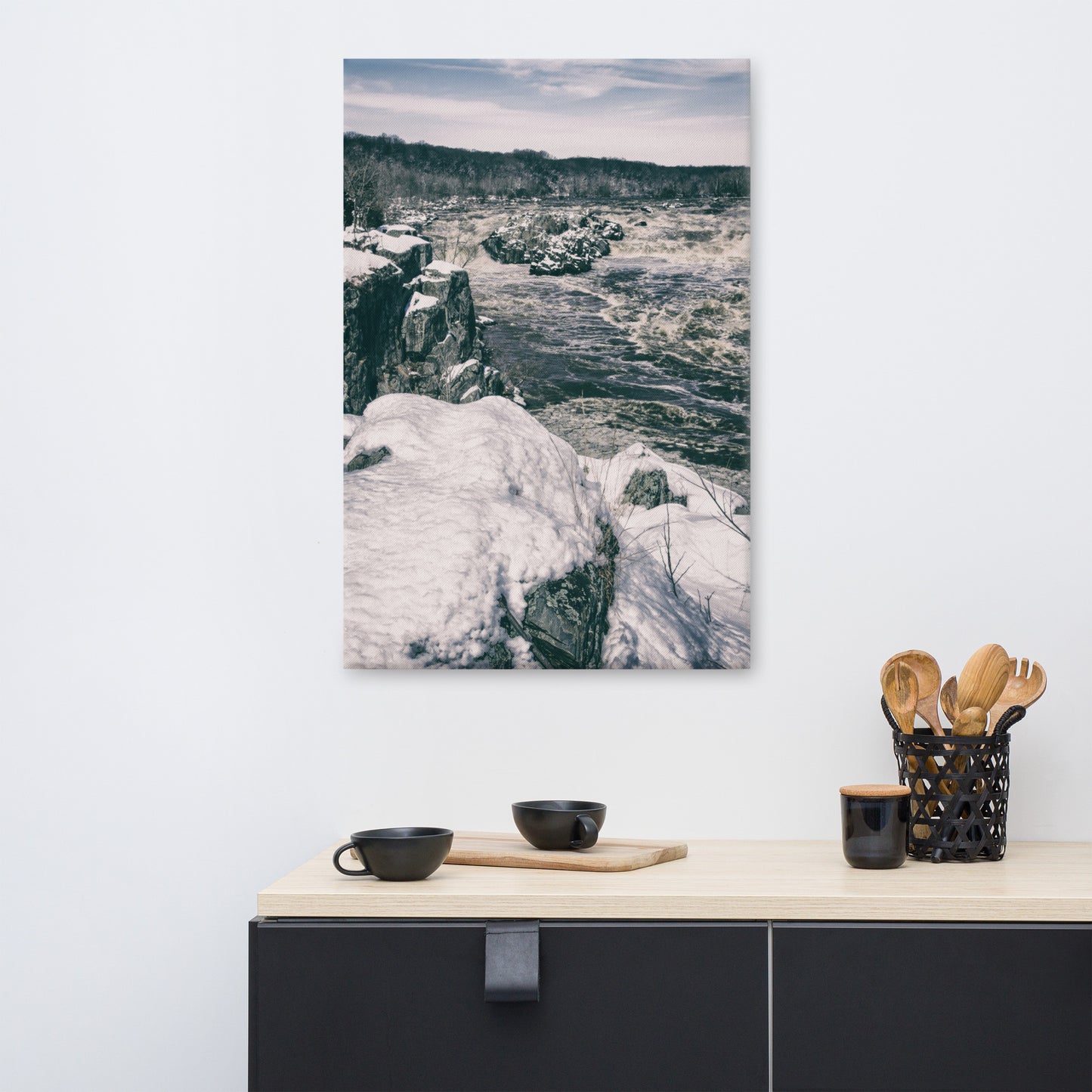 Great Falls Vintage Black and White Rural Landscape Photo Canvas Wall Art Prints