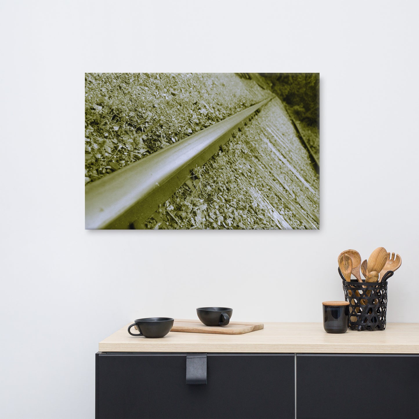 Lonely Rails Sepia Rural Landscape Canvas Wall Art Prints