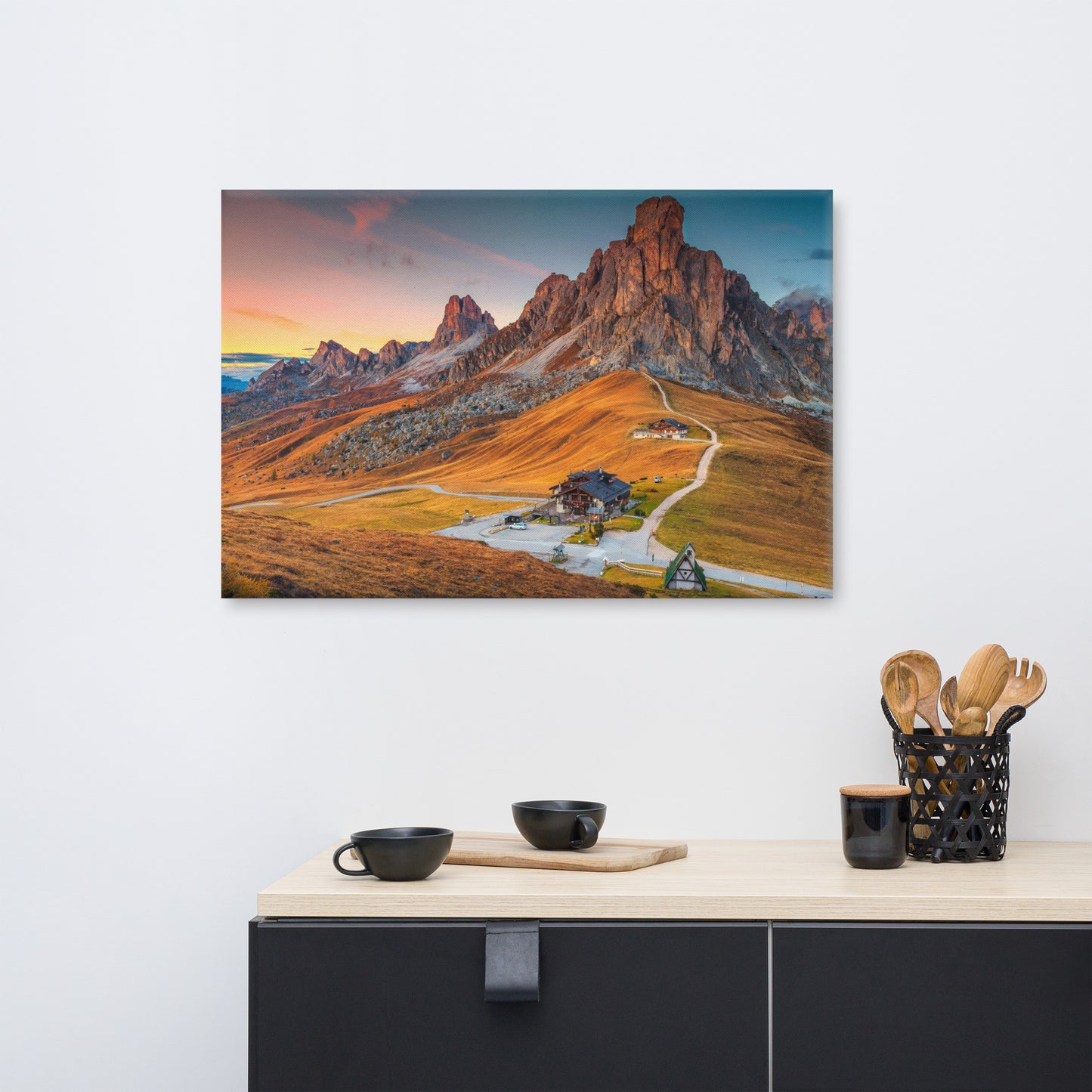 Majestic Sunset and Alpine Mountain Pass Rural Landscape Photo Canvas Wall Art Prints