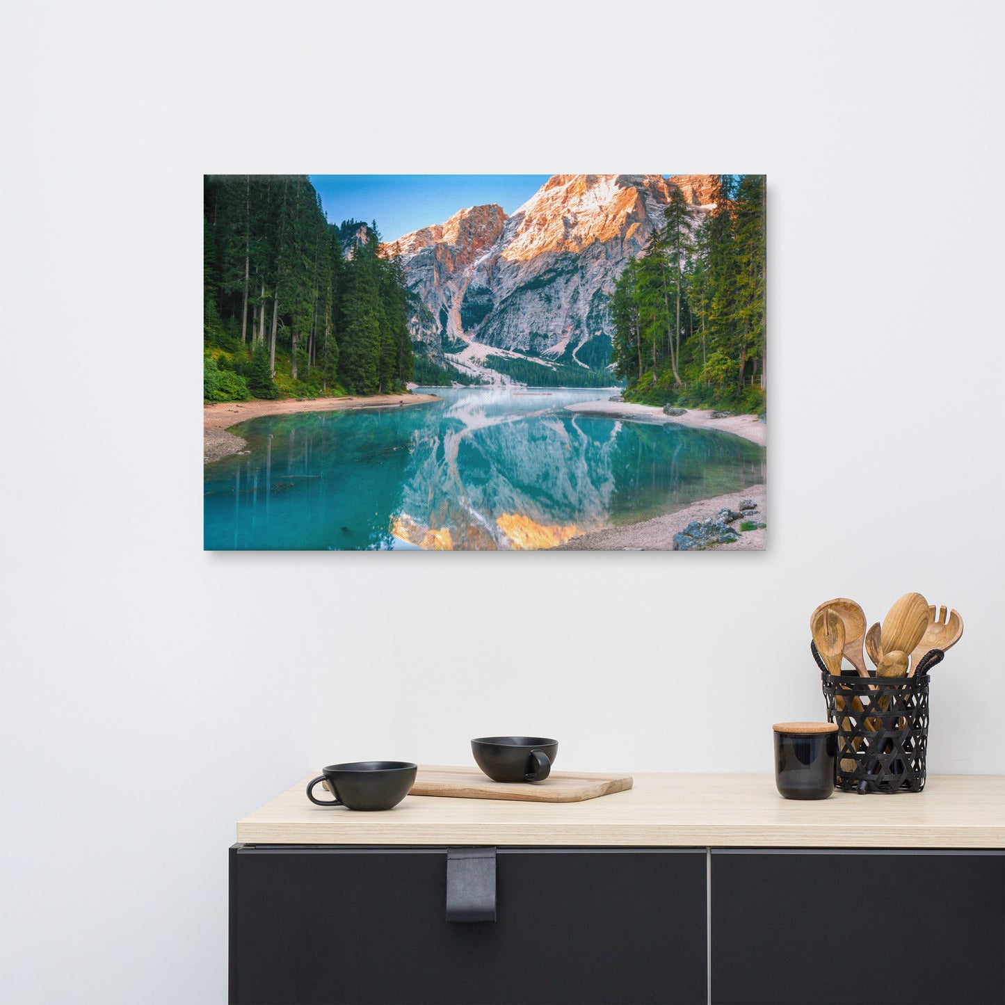 Large Rustic Canvas Art: Misty Lake and Snow-cap Mountain Reflections - Rural / Country Style / Rustic / Landscape / Nature Photograph Canvas Wall Art Print - Artwork - Wall Decor