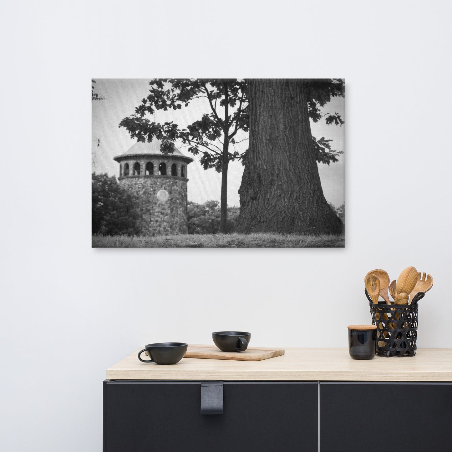 Rockford Tower 2 Black and White Rural Landscape Canvas Wall Art Prints