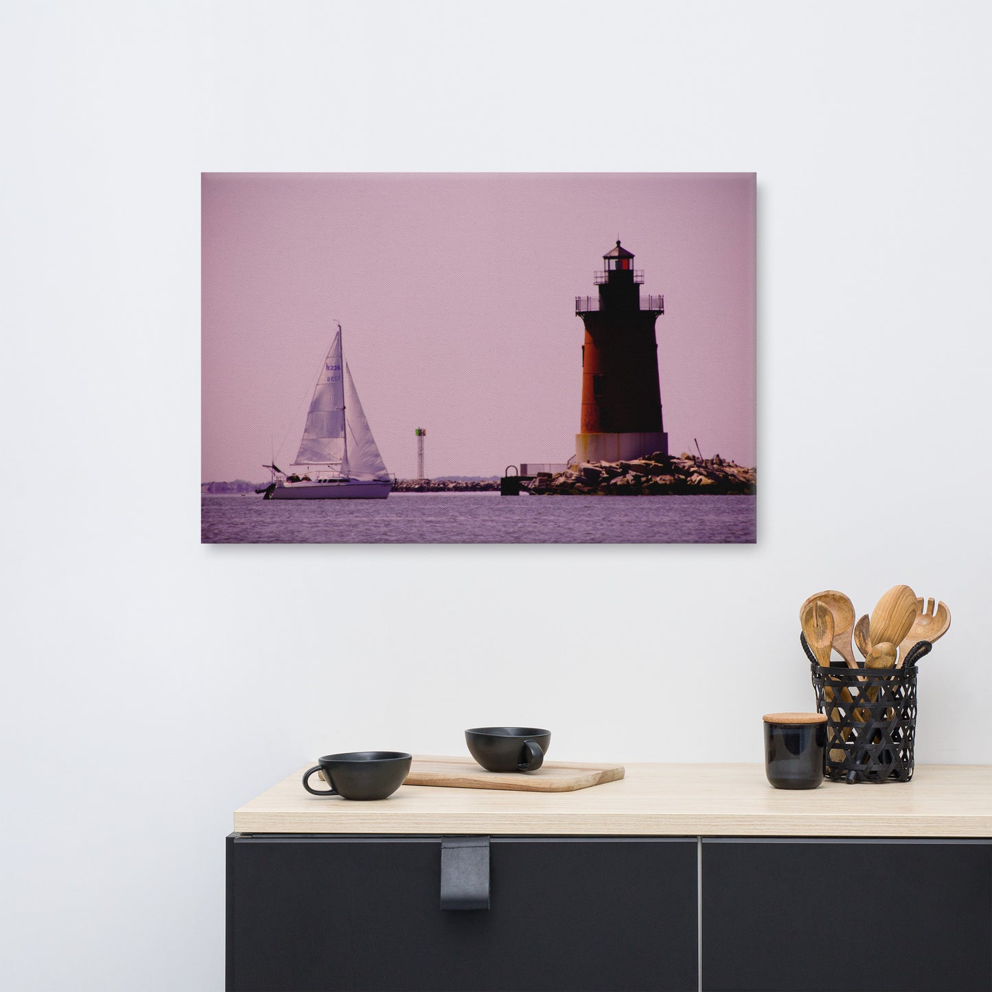 Sailing in the Bay Color Coastal Landscape Canvas Wall Art Prints