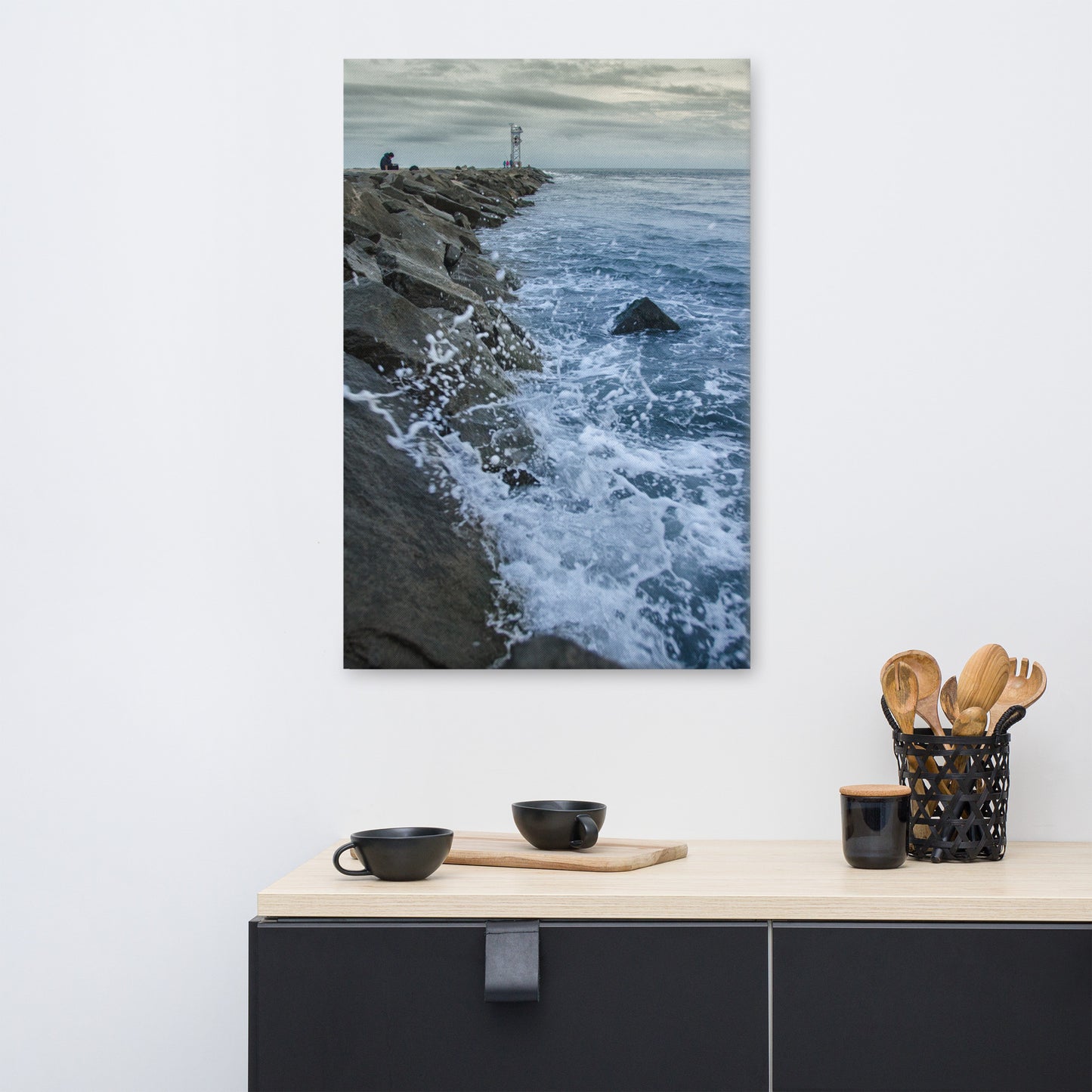 Splashing on the Jetty Coastal Landscape Canvas Wall Art Prints