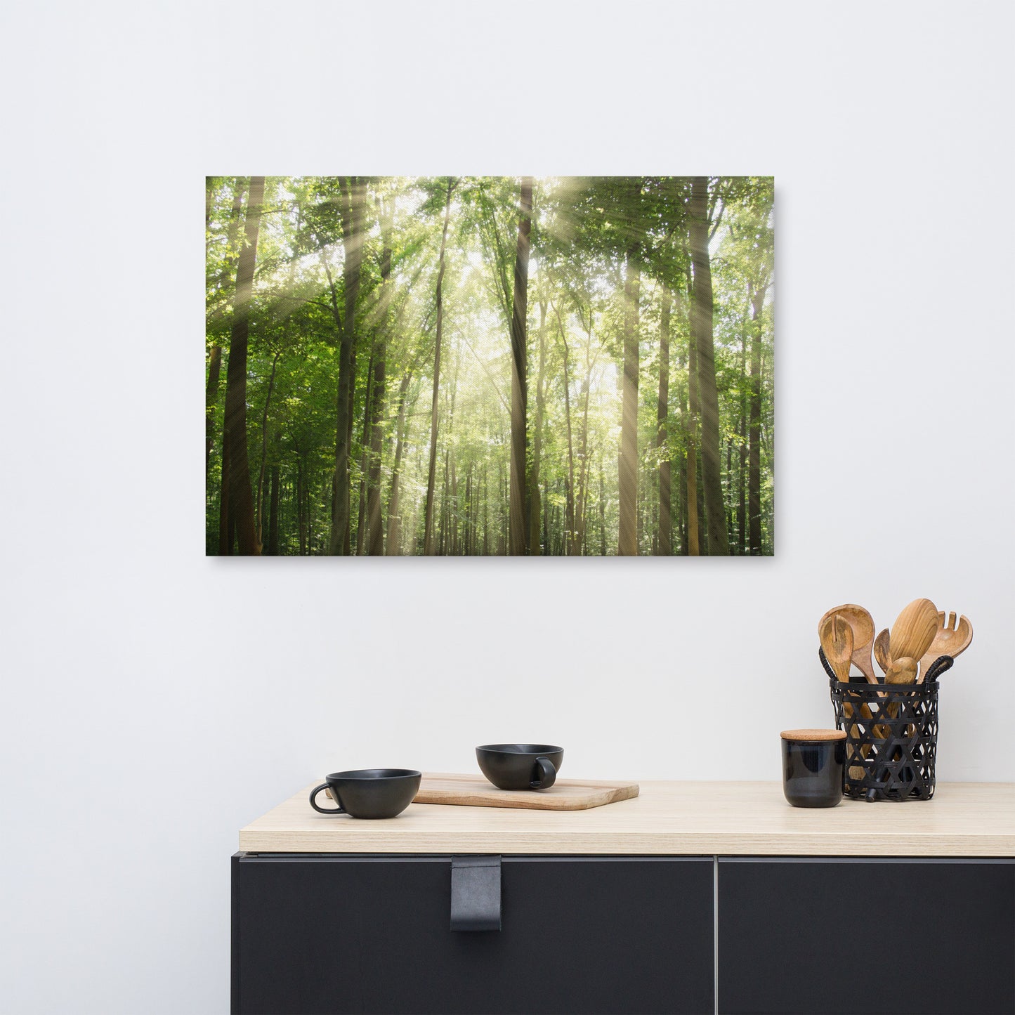 Sun Rays Through Treetops Rural Landscape Canvas Wall Art Prints