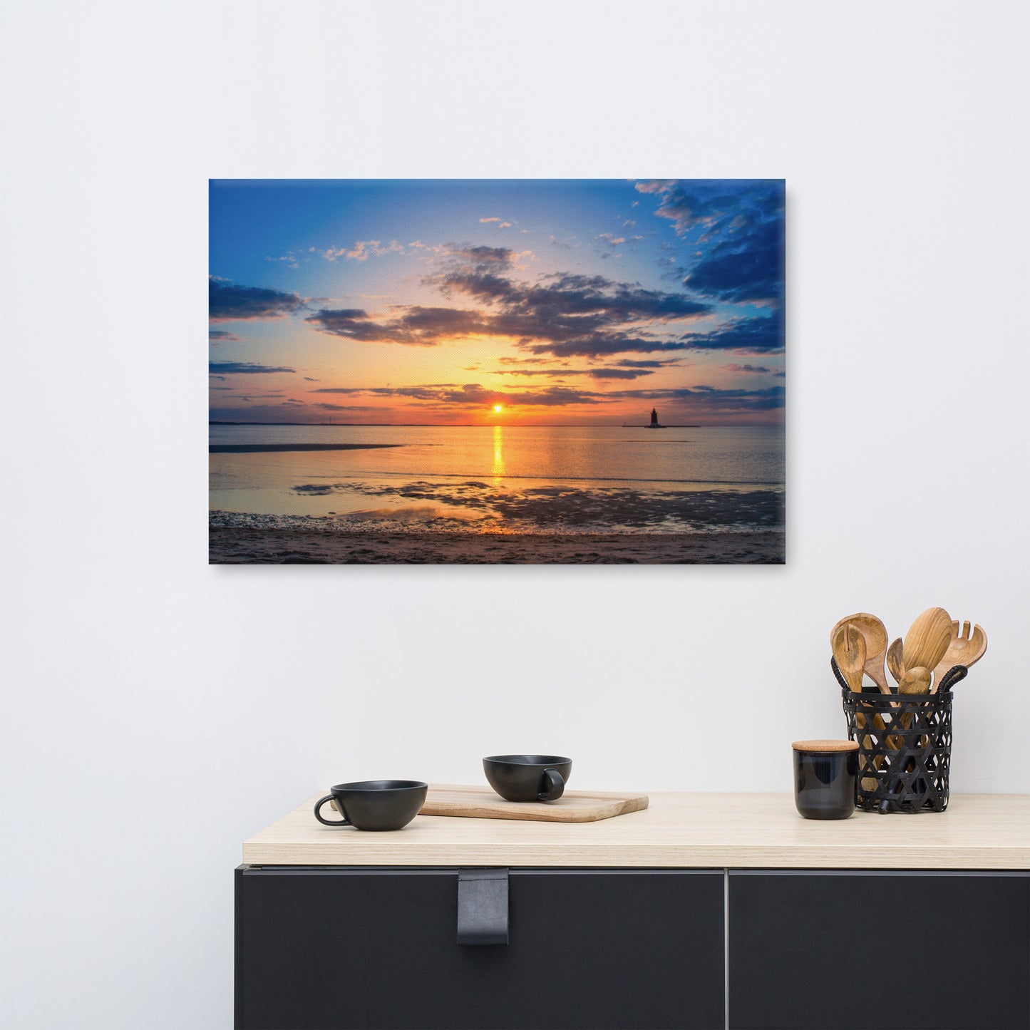 Sunset at Breakwater Lighthouse Coastal Landscape Canvas Wall Art Prints