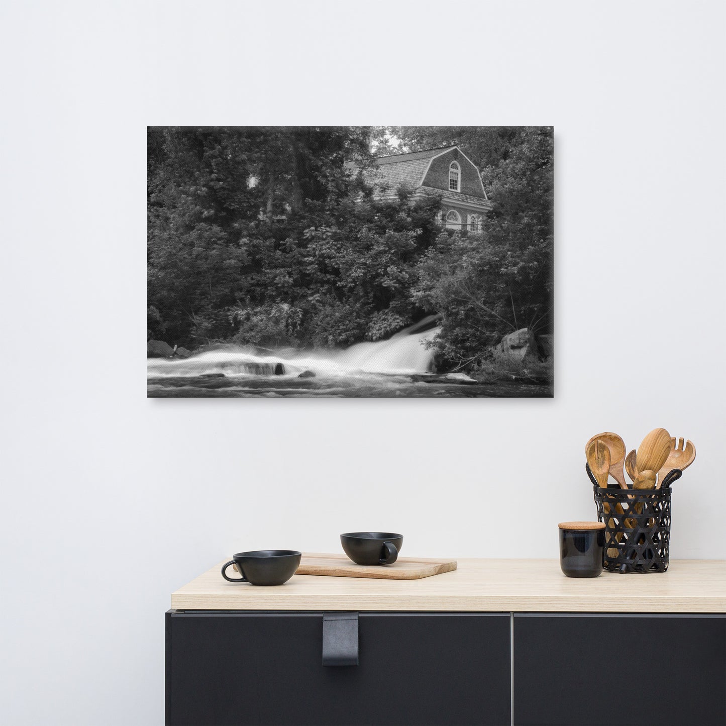 The Brandywine River & First Presbyterian Church Black & White Canvas Wall Art Prints