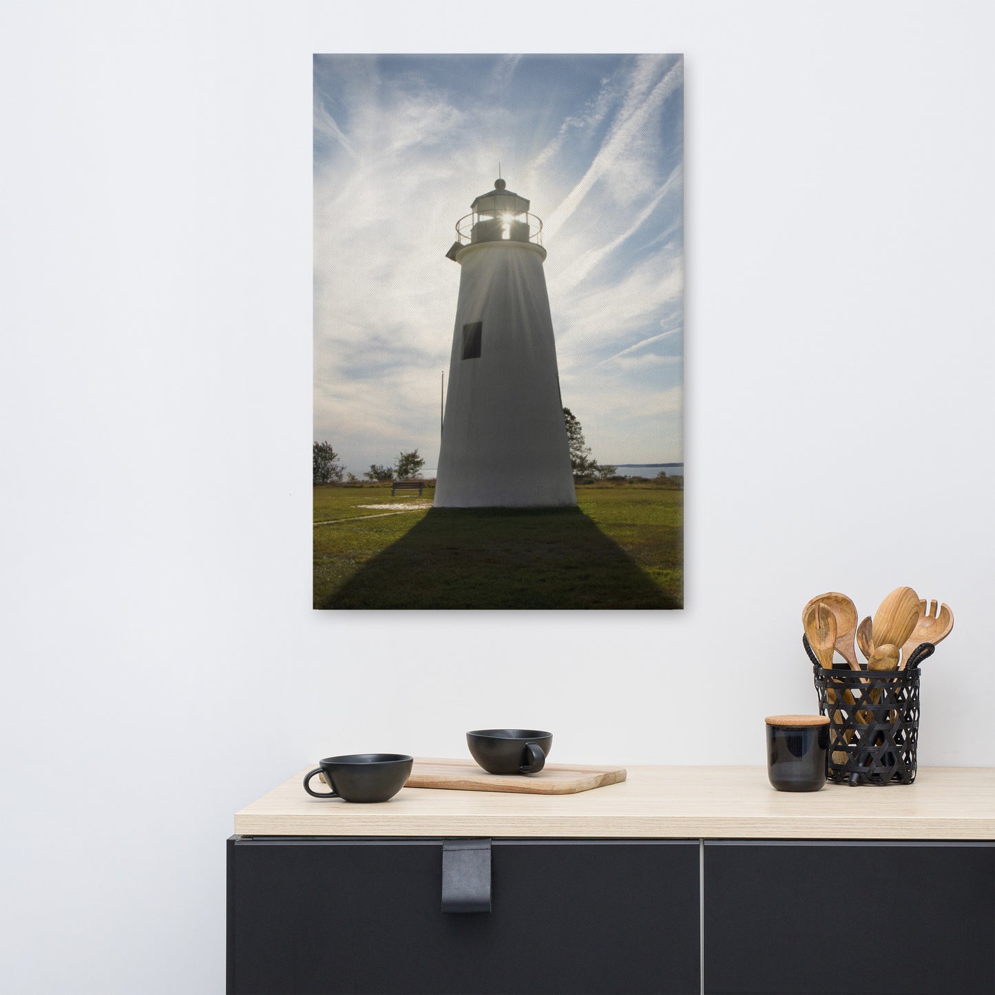 Turkey Point Lighthouse with Sun Flare Coastal Landscape Canvas Wall Art Prints