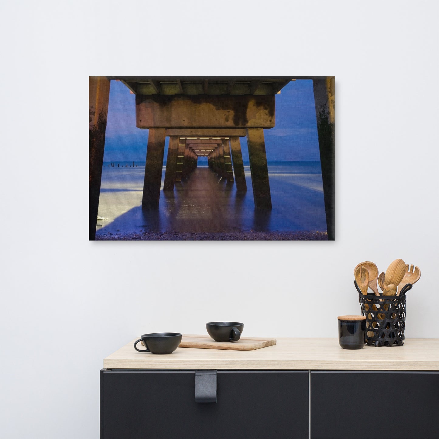 Under the Pier Architectural Coastal Landscape Photograph Canvas Wall Art Prints