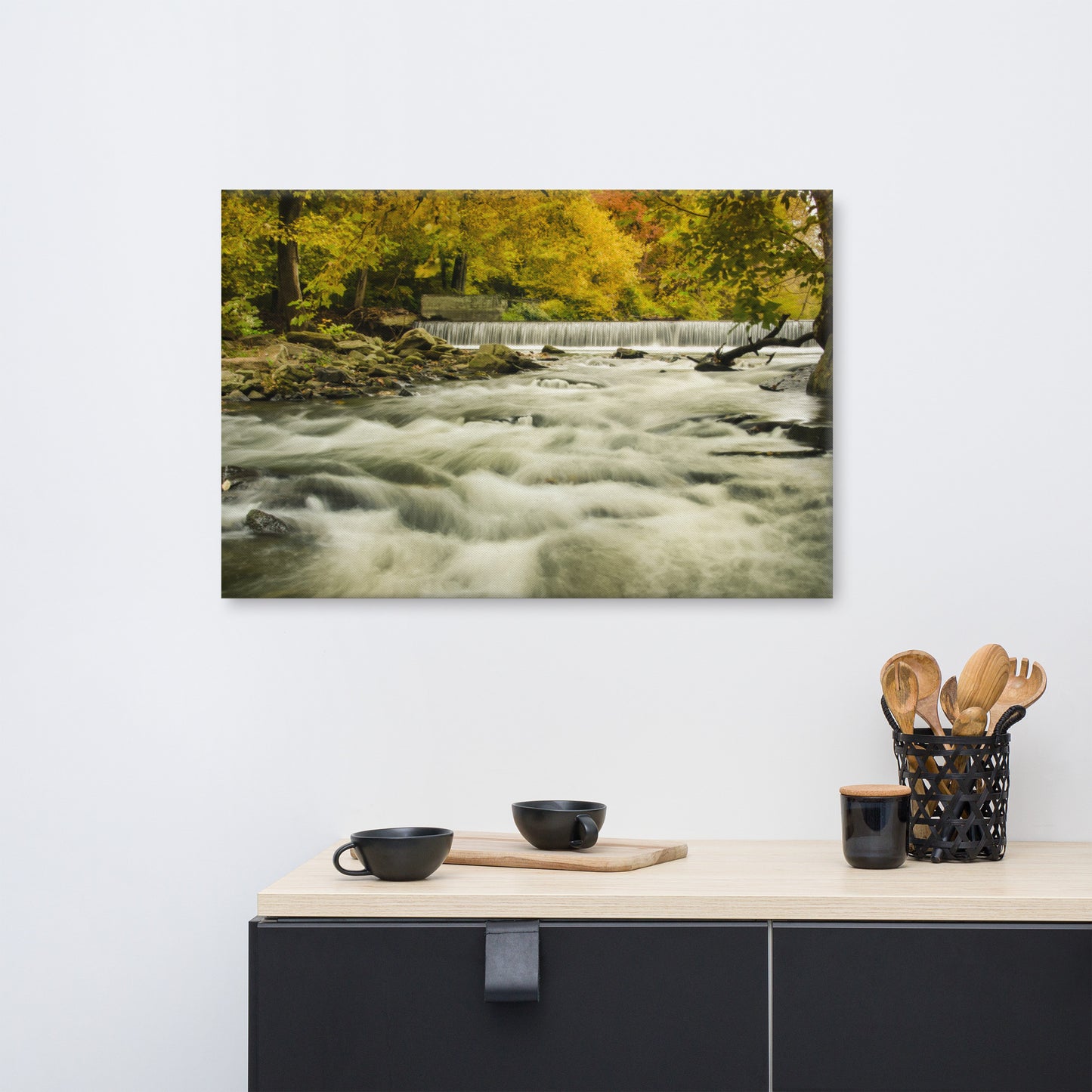 Waterfalls in the Autumn Foliage Rural Landscape Canvas Wall Art Prints