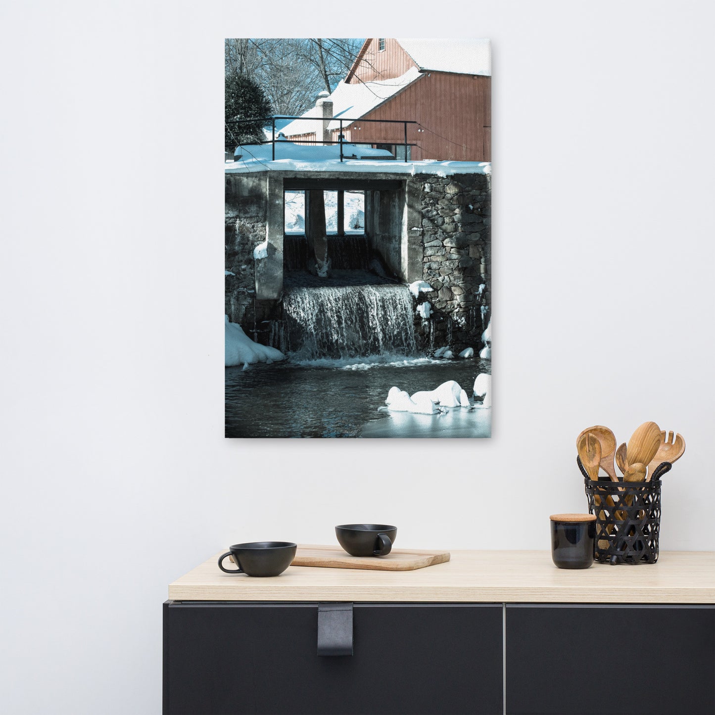 Winter Mill Rural Landscape Canvas Wall Art Prints