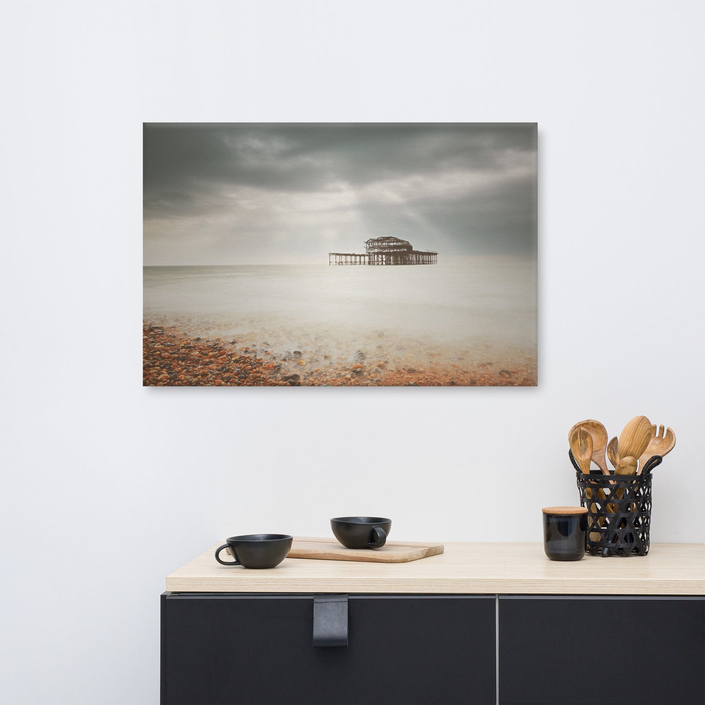 Dining Room Wall Art Canvas: Abandoned West Pier Warming Matte Effect - Coastal / Seascape / Nature / Landscape Photo Wall Art - Wall Decor - Artwork