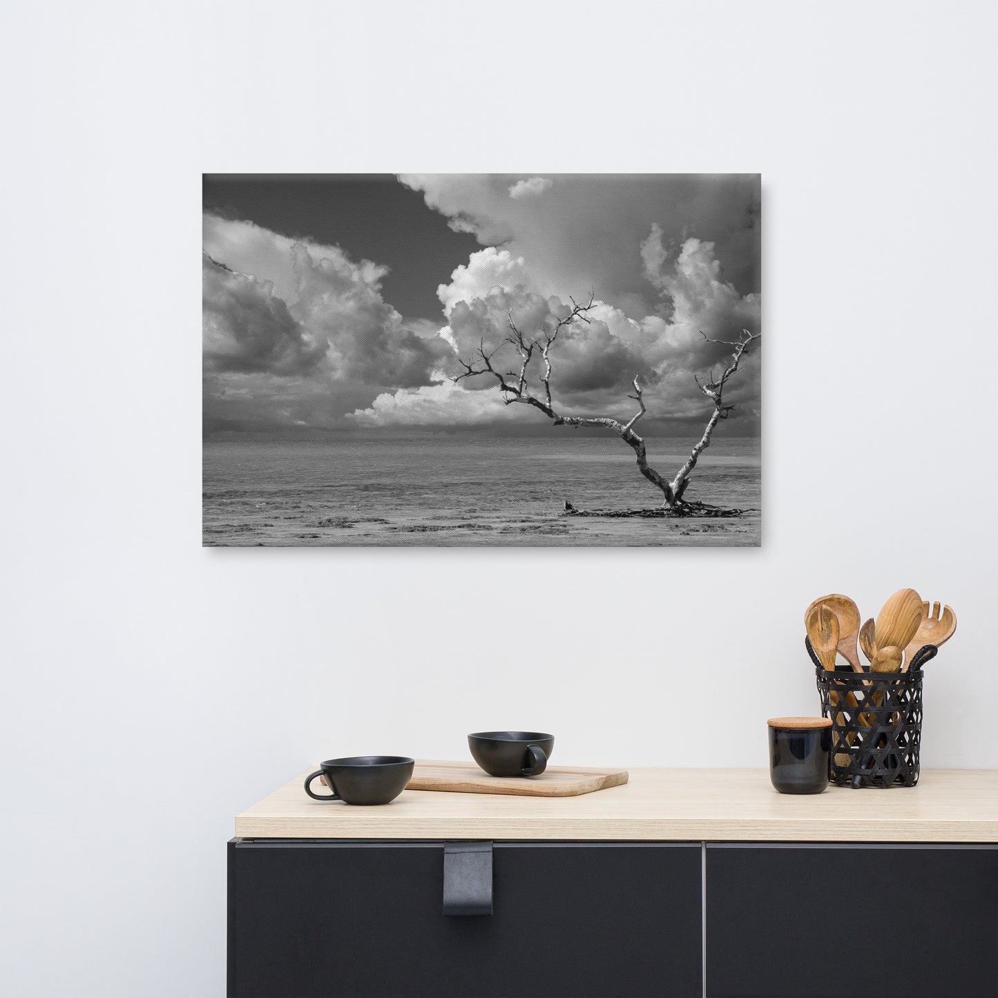 Wanderlust High Contrast Black and White Coastal Landscape Photo Canvas Wall Art Print