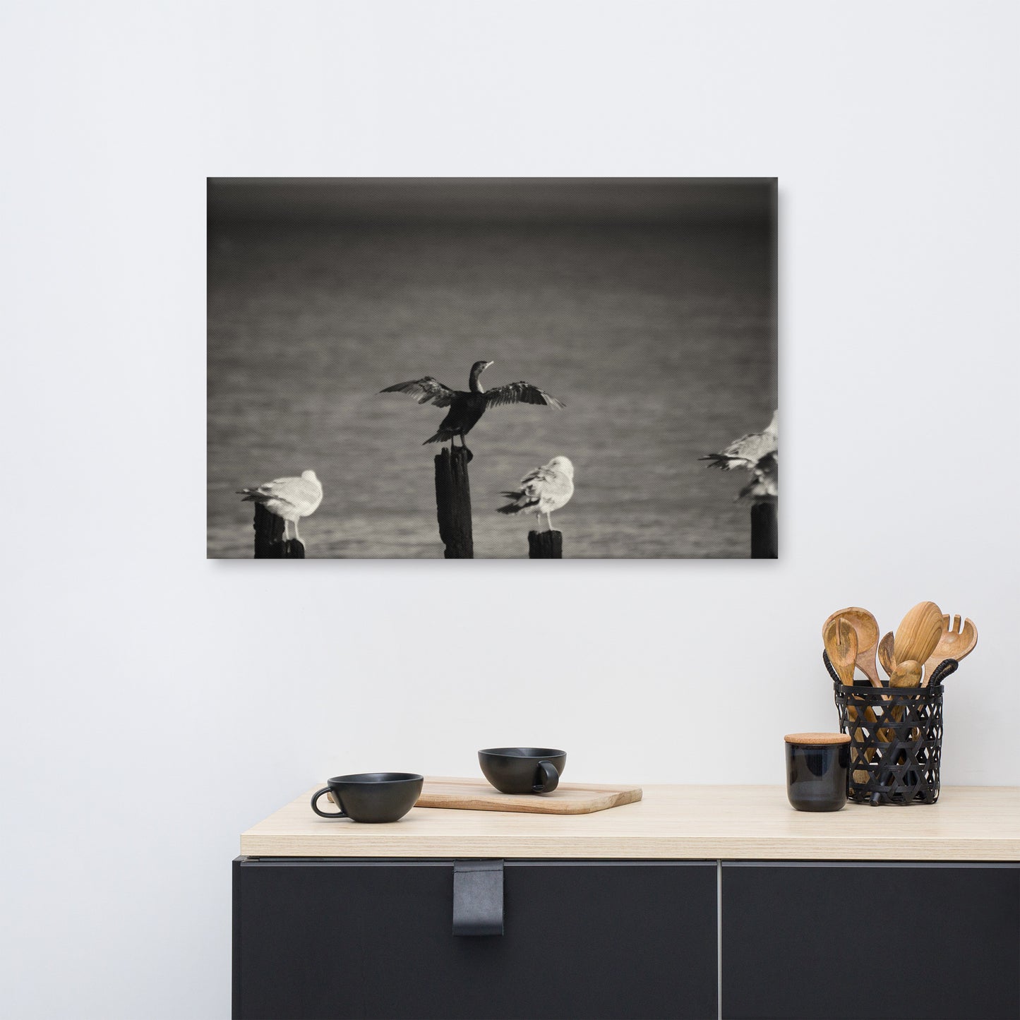 Drying Wings After Storm in Black and White Animal Wildlife Photograph Canvas Wall Art Prints