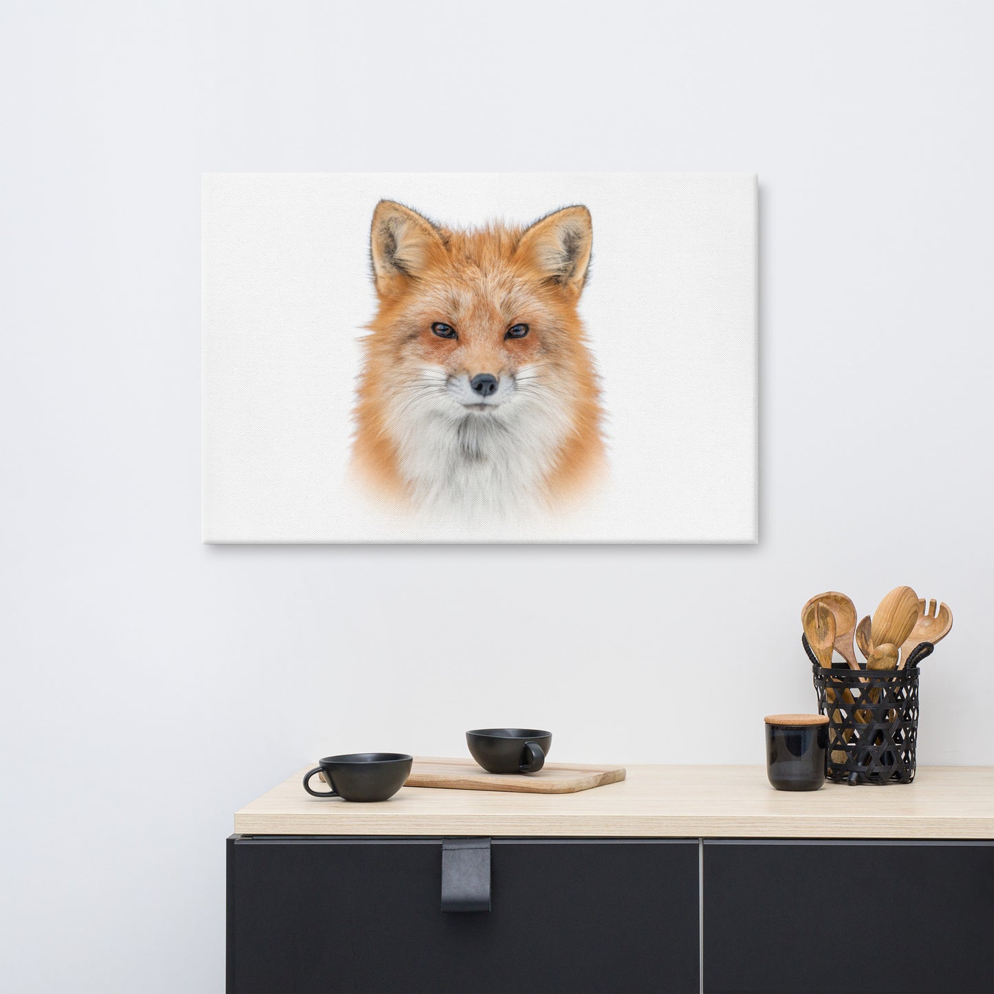 Young Red Fox Face On White Animal Wildlife Nature Canvas Wall Art Prints