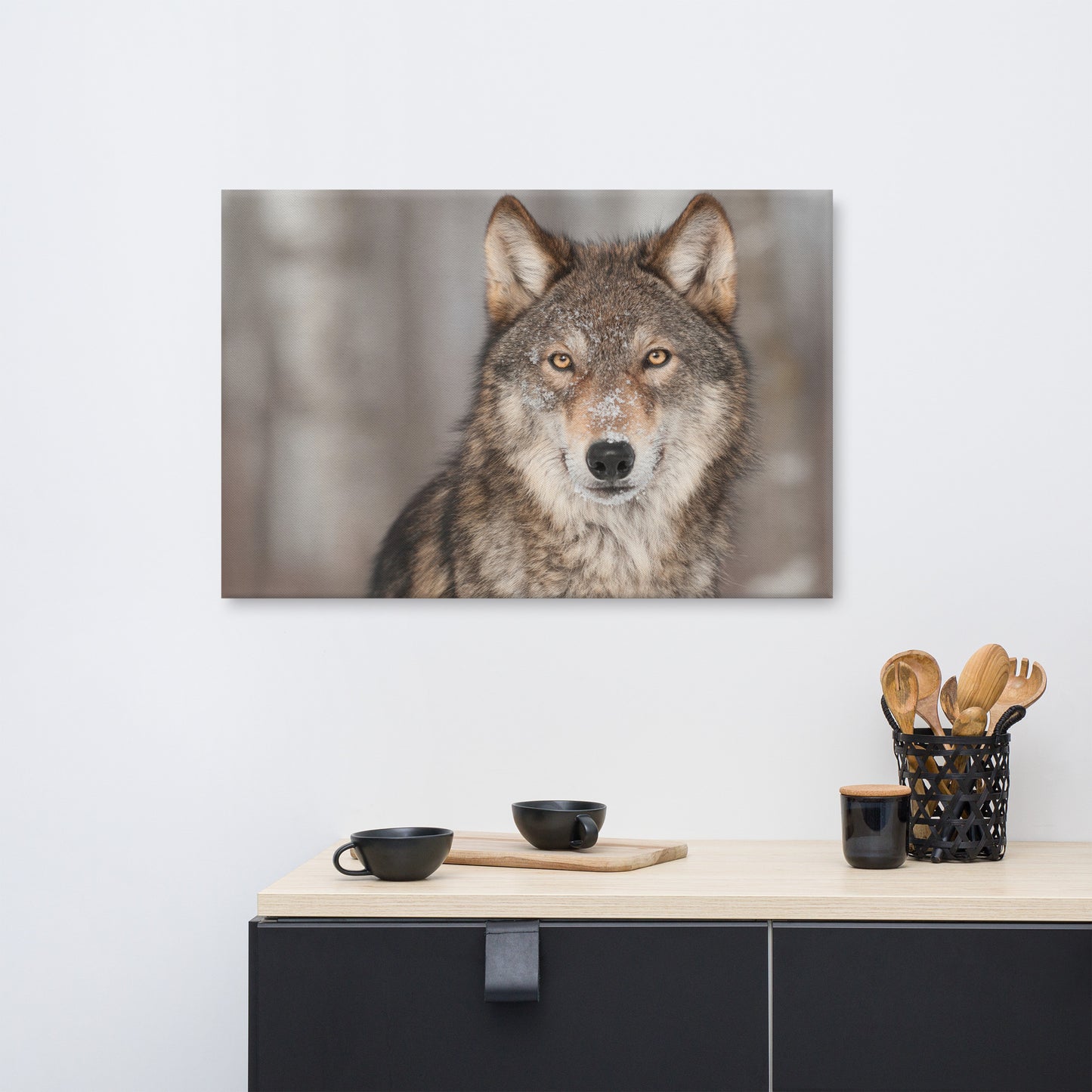 Portrait of Gray Wolf In The Forest Animal Wildlife Nature Photograph Canvas Wall Art Prints