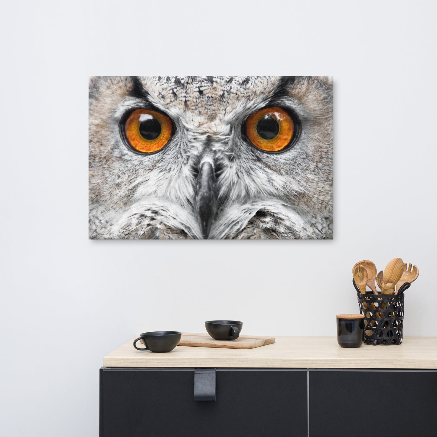 Close-up Yellow Owl Eyes Animal Wildlife Photograph Canvas Wall Art Print