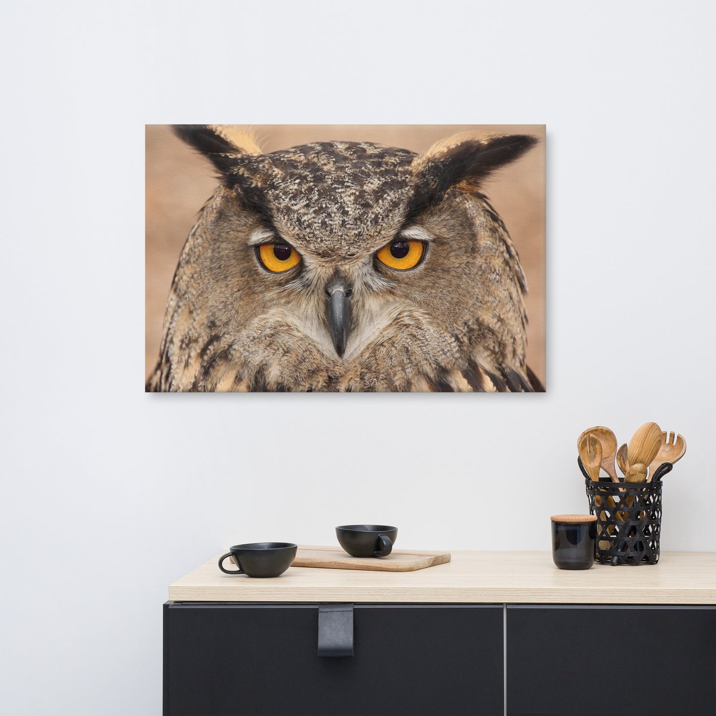 Close-up Yellow Eurasian Eagle Owl Wildlife Animal Canvas Wall Art Print