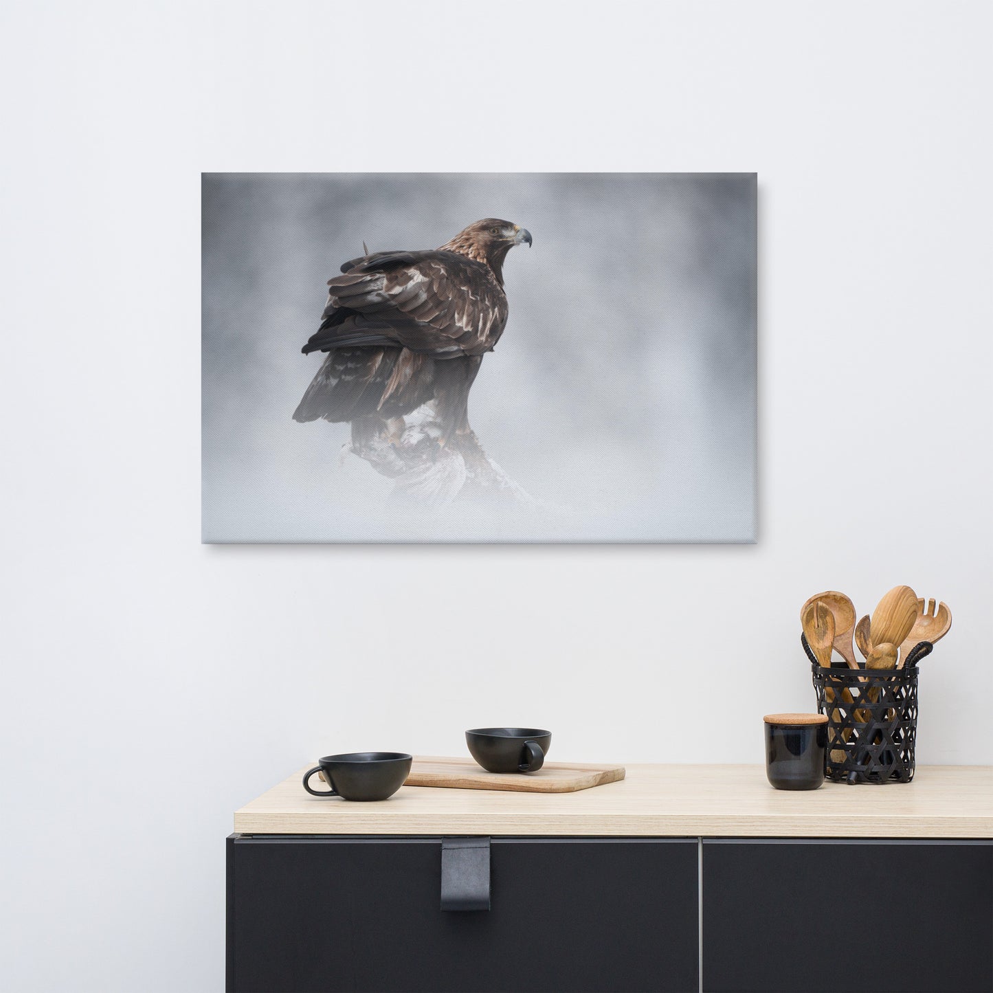 The Victor - Golden Eagle with Prey In The Mist Animal Wildlife Photograph Canvas Wall Art Prints
