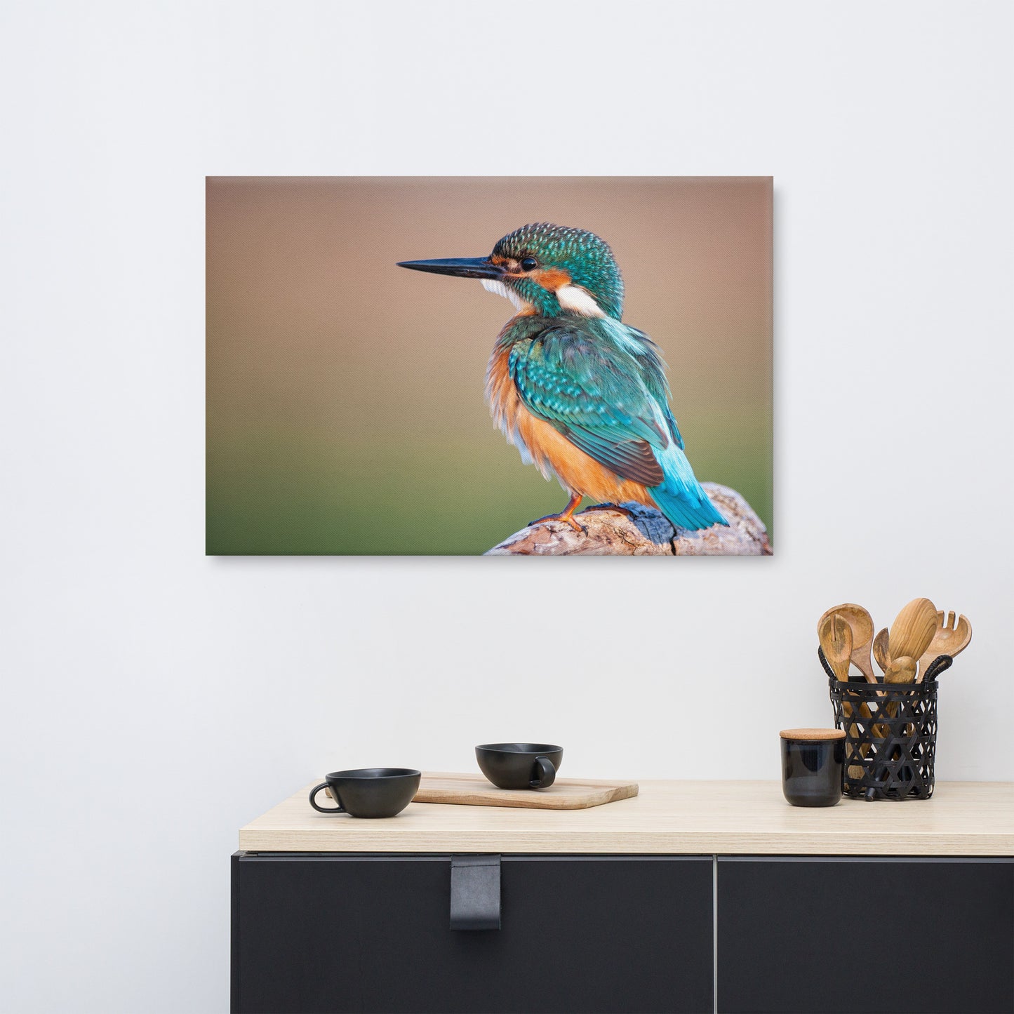 Common Kingfisher Bird on Perch Animal Wildlife Photograph Canvas Wall Art Prints
