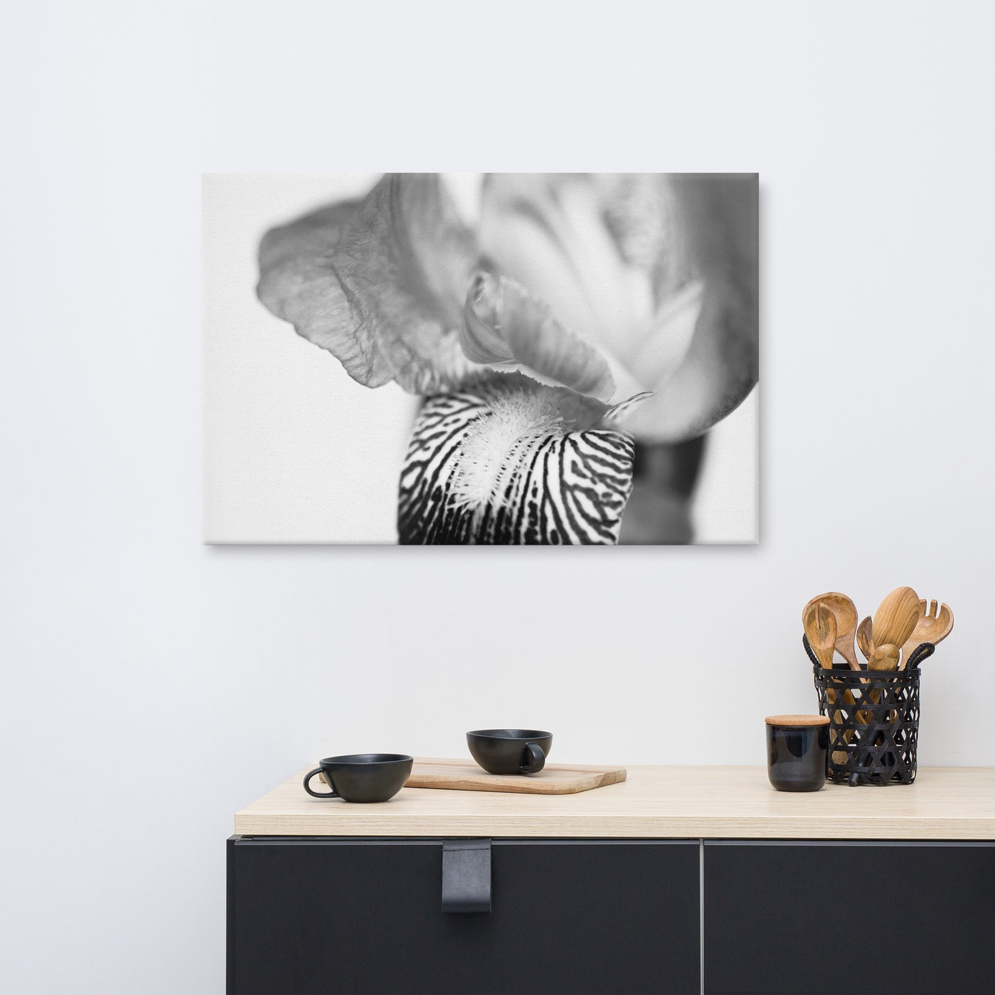 Bold Iris on White Black and White Floral Botanical Nature Photograph Canvas Wall Art Prints