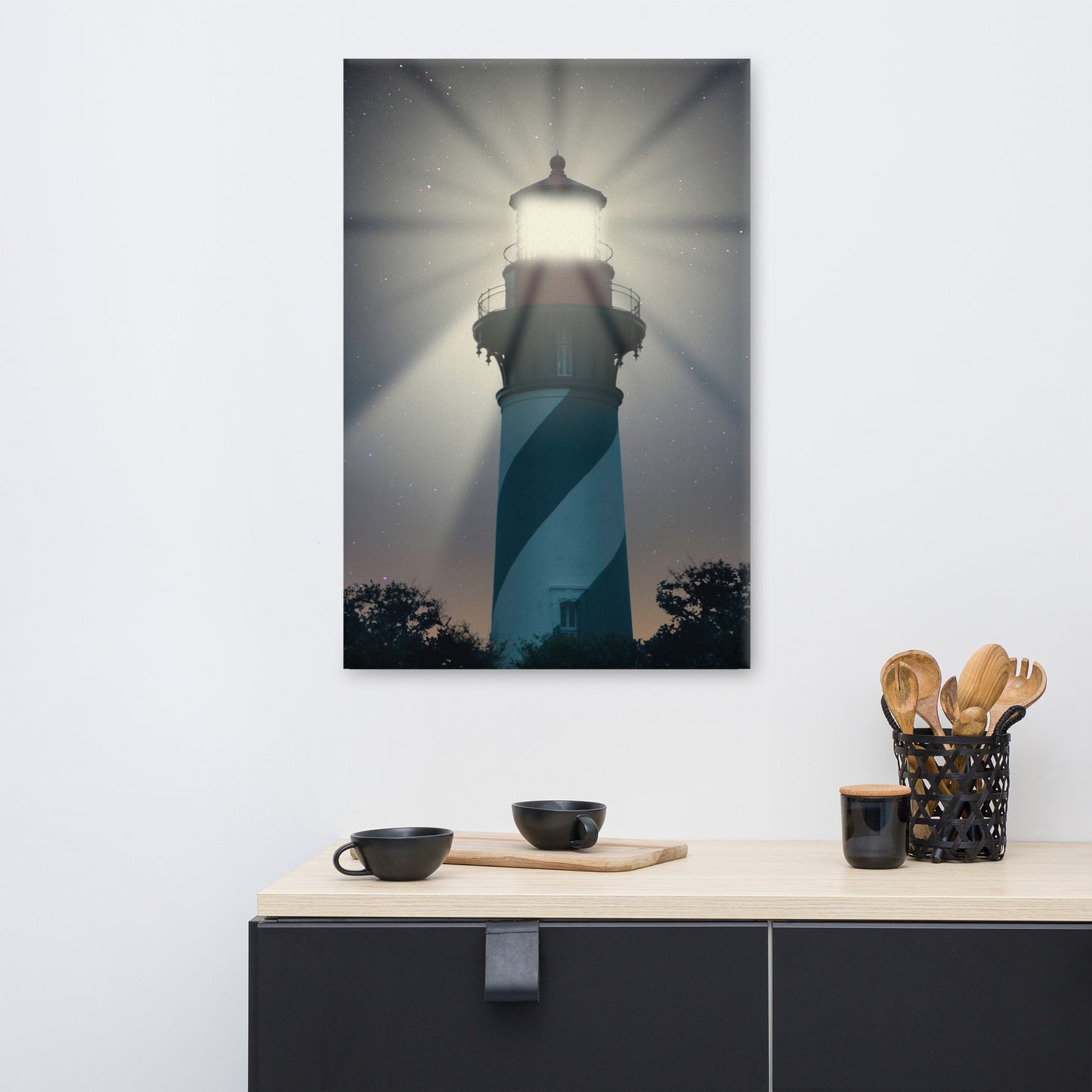 St. Augustine Lighthouse Night Light Photo Canvas Wall Art Print