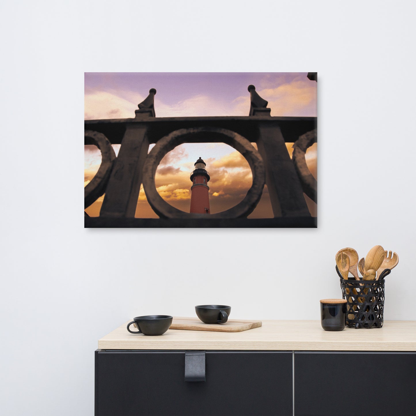 Ponce De Leon Lighthouse and Iron Fence Architectural Coastal Photo Canvas Wall Art Prints