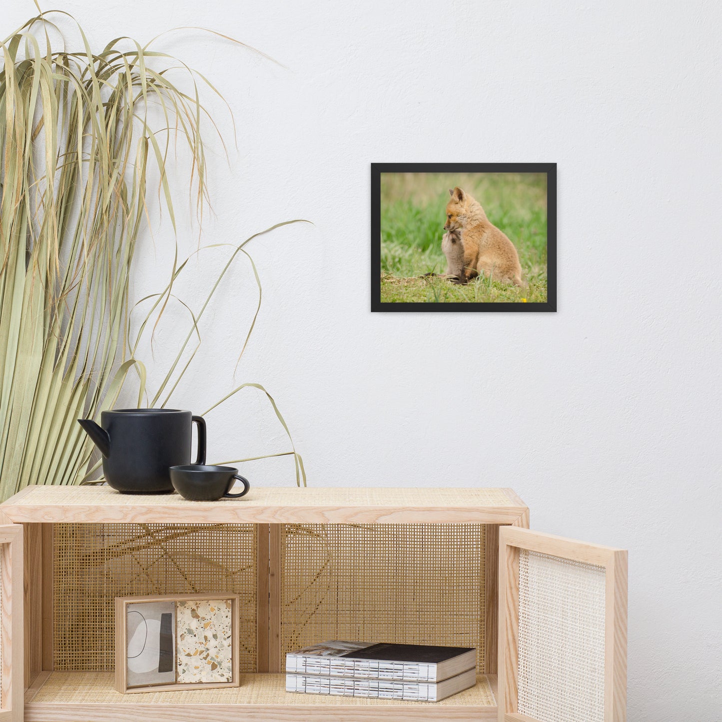 Baby Red Foxes Sibling Kisses Animal Wildlife Photograph Framed Wall Art Prints