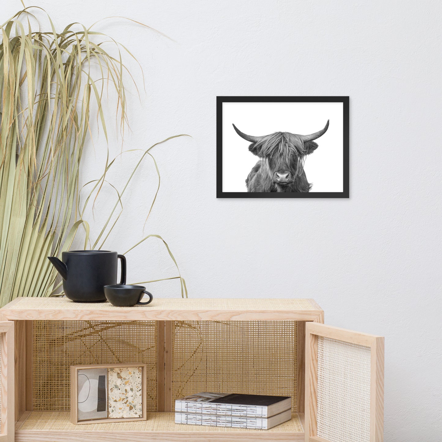 Highland Cow Black and White Wildlife / Animal Photograph Framed Wall Art Print