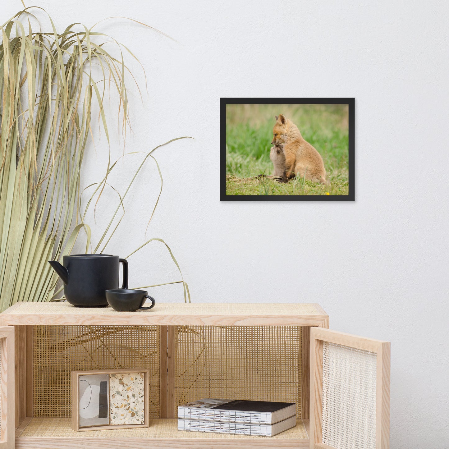 Baby Red Foxes Sibling Kisses Animal Wildlife Photograph Framed Wall Art Prints