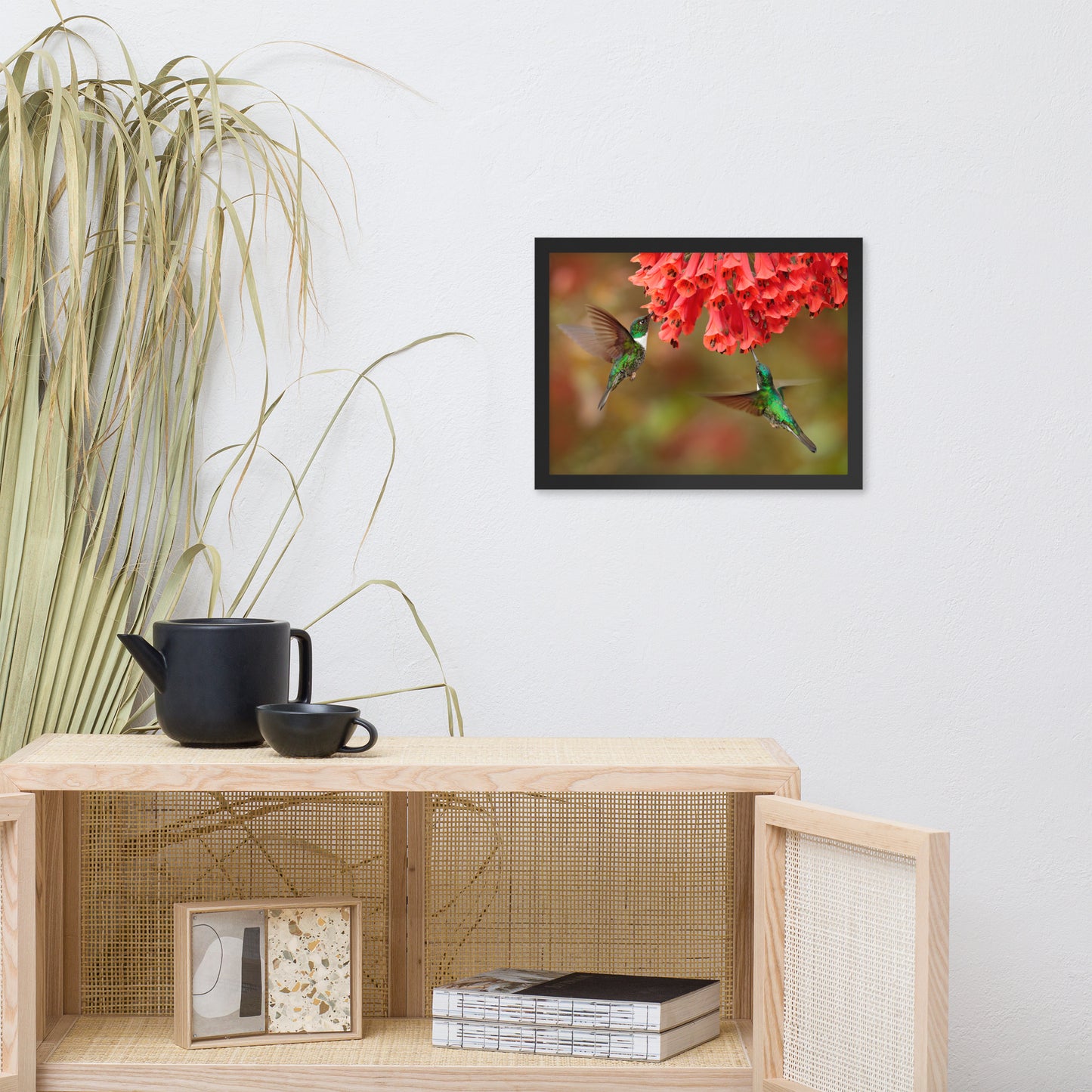 Hummingbirds with Reddish-Orange Flowers Animal Wildlife Photograph Framed Wall Art Prints
