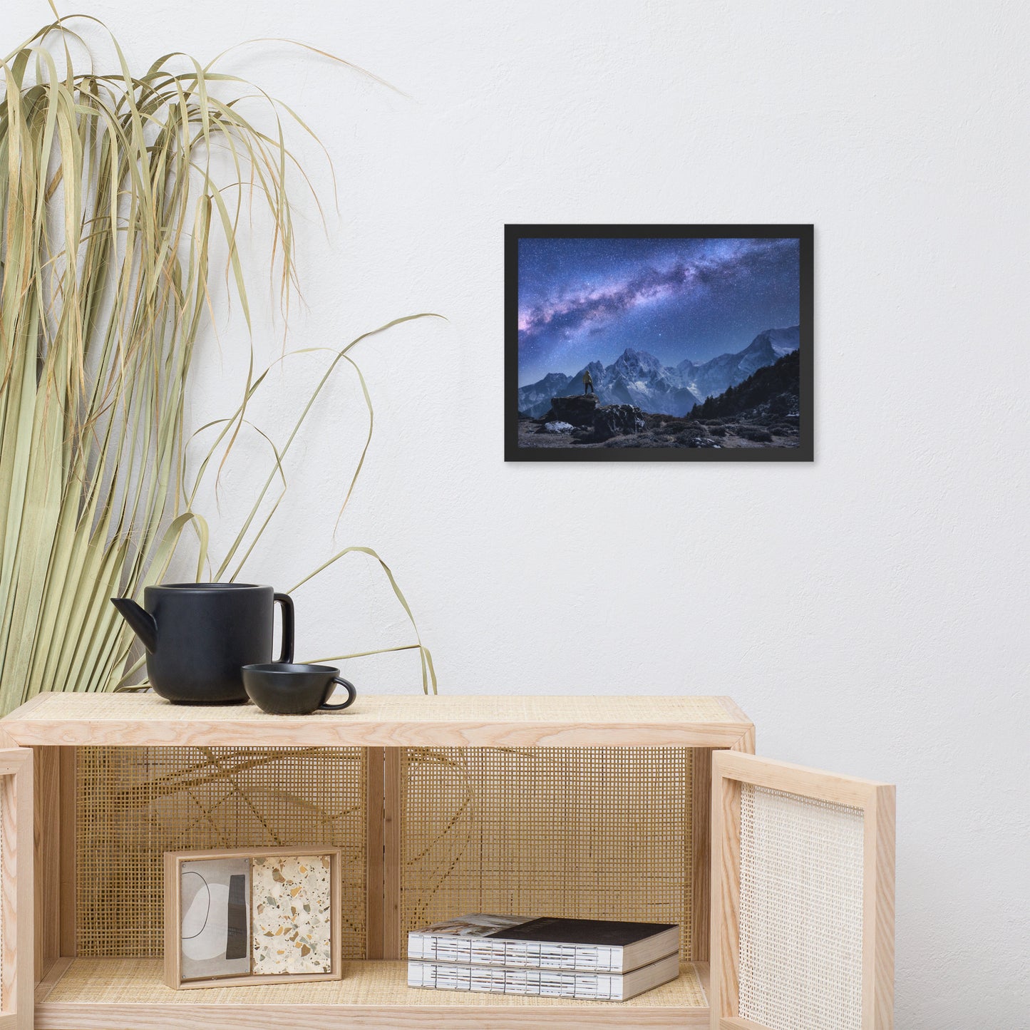 Stone Mountains and Milky Way Night Landscape Photo Framed Wall Art Print