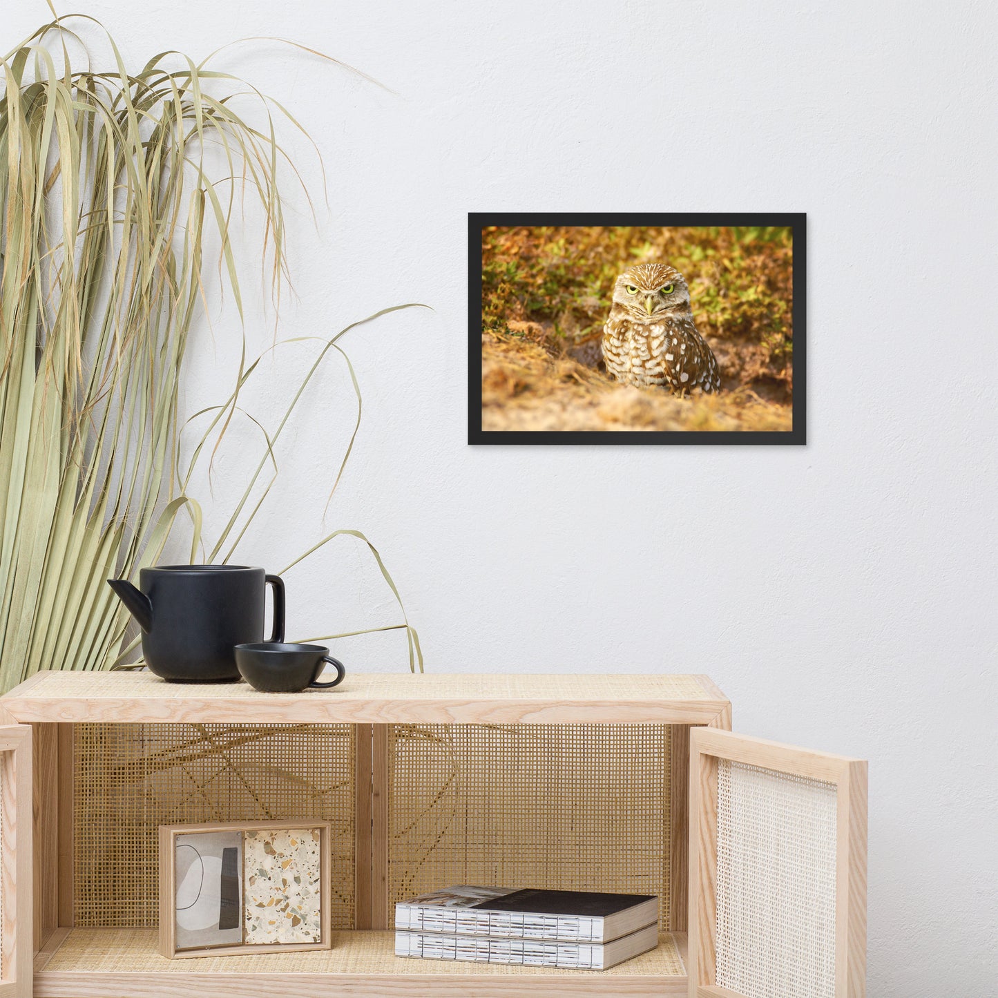 Burrowing Owl in Golden Light Wildlife Nature Photo Framed Wall Art Prints