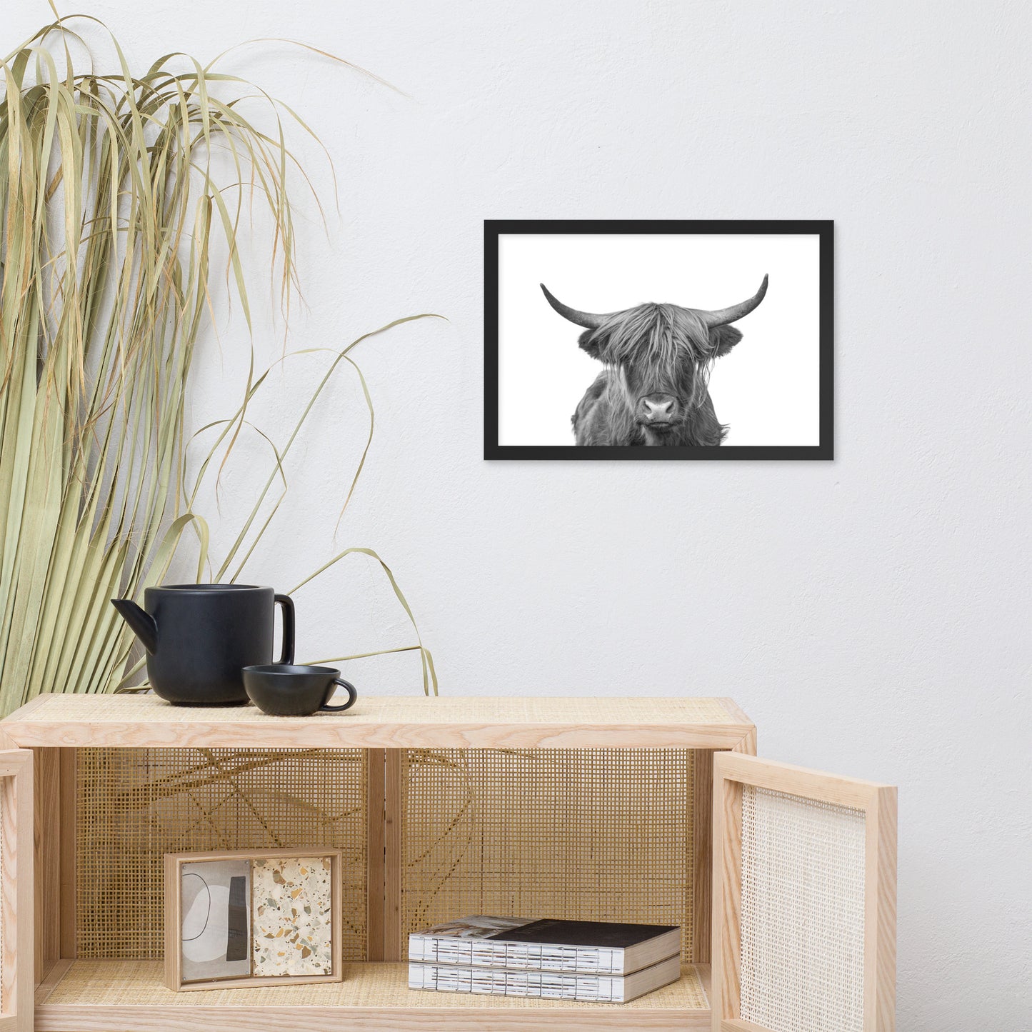 Highland Cow Black and White Wildlife / Animal Photograph Framed Wall Art Print