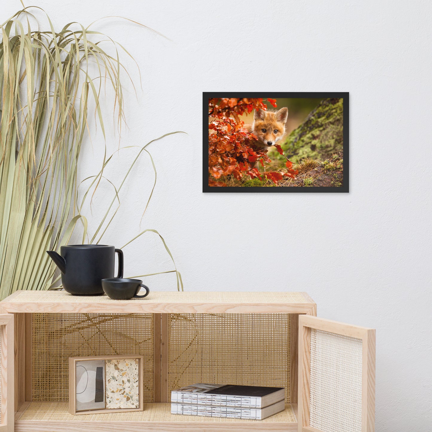 Gender Neutral Wall Art: Peek-A-Boo Baby Fox Pup And Fall Leaves - Animal / Wildlife / Nature Artwork - Wall Decor - Framed Wall Art Print