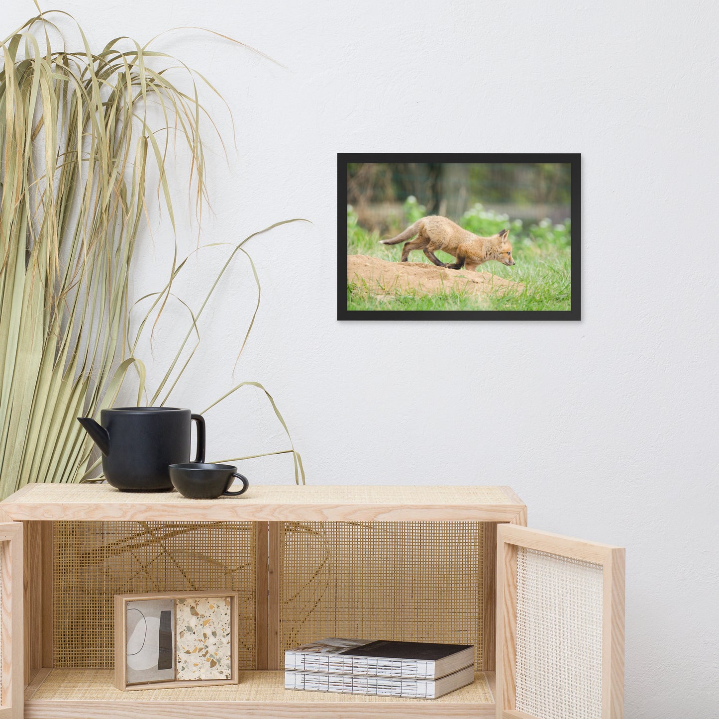 Wall Hanging Nursery Decor: Baby Fox Pup In Meadow - Animal / Wildlife / Nature Artwork - Wall Decor - Framed Wall Art Print