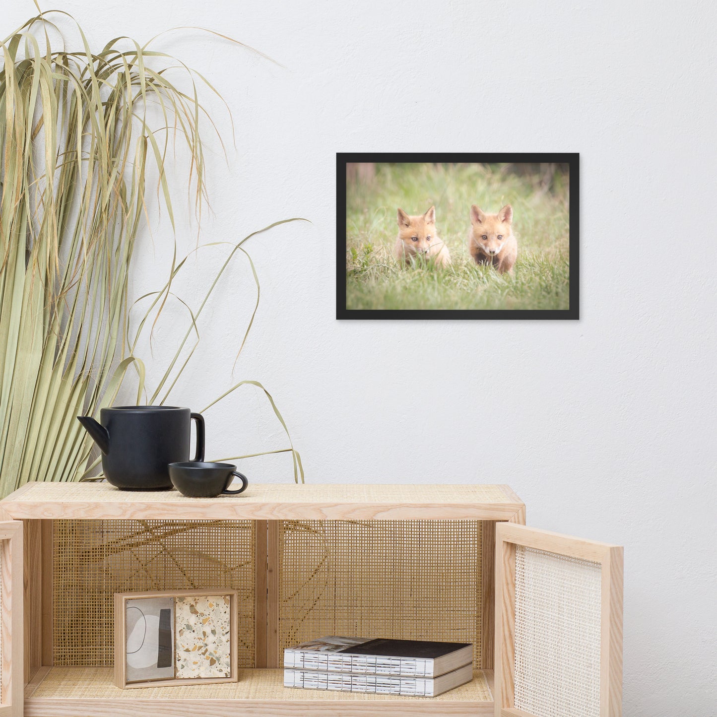 Baby Red Foxes Learning to Hunt Animal Wildlife Photograph Framed Wall Art Prints