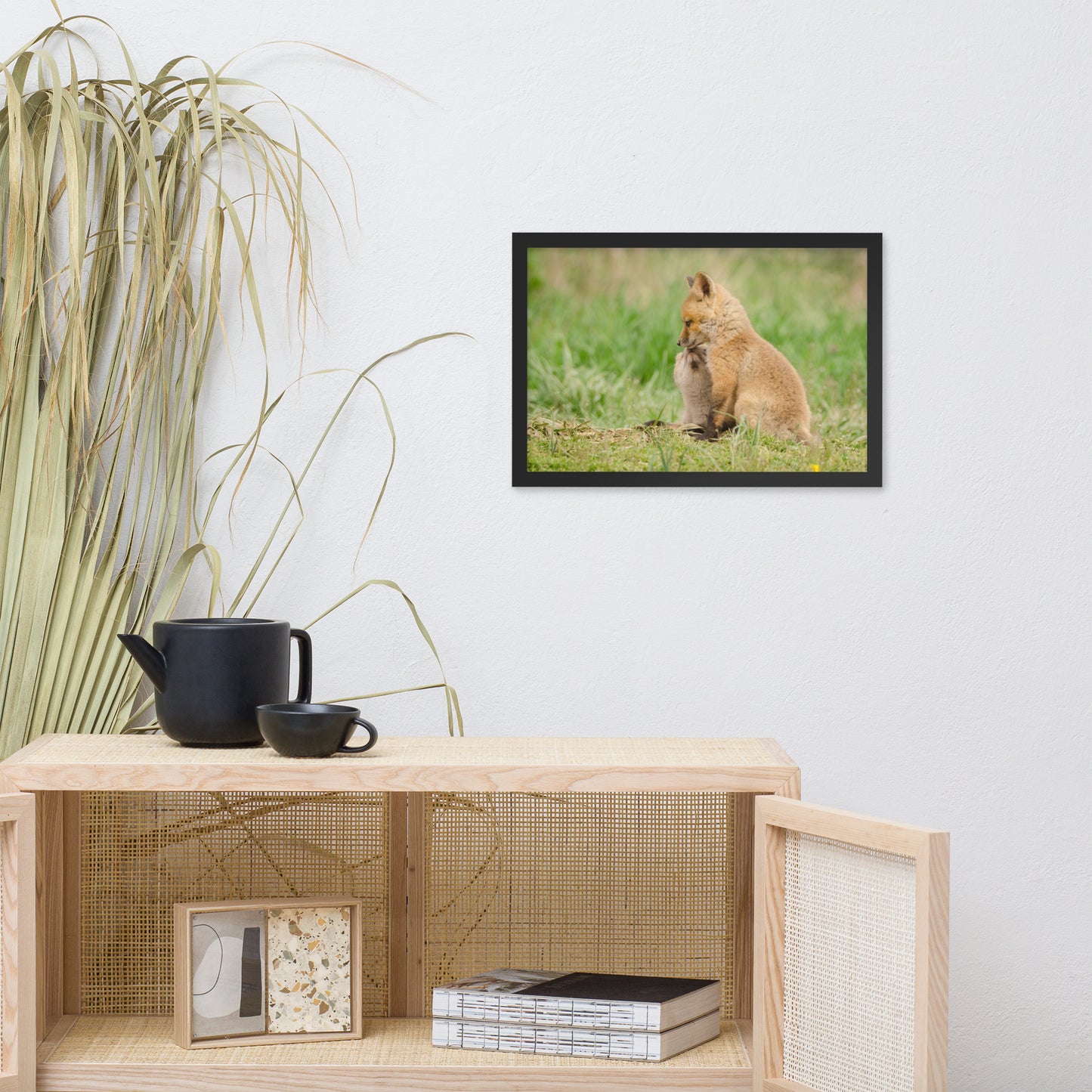 Baby Red Foxes Sibling Kisses Animal Wildlife Photograph Framed Wall Art Prints