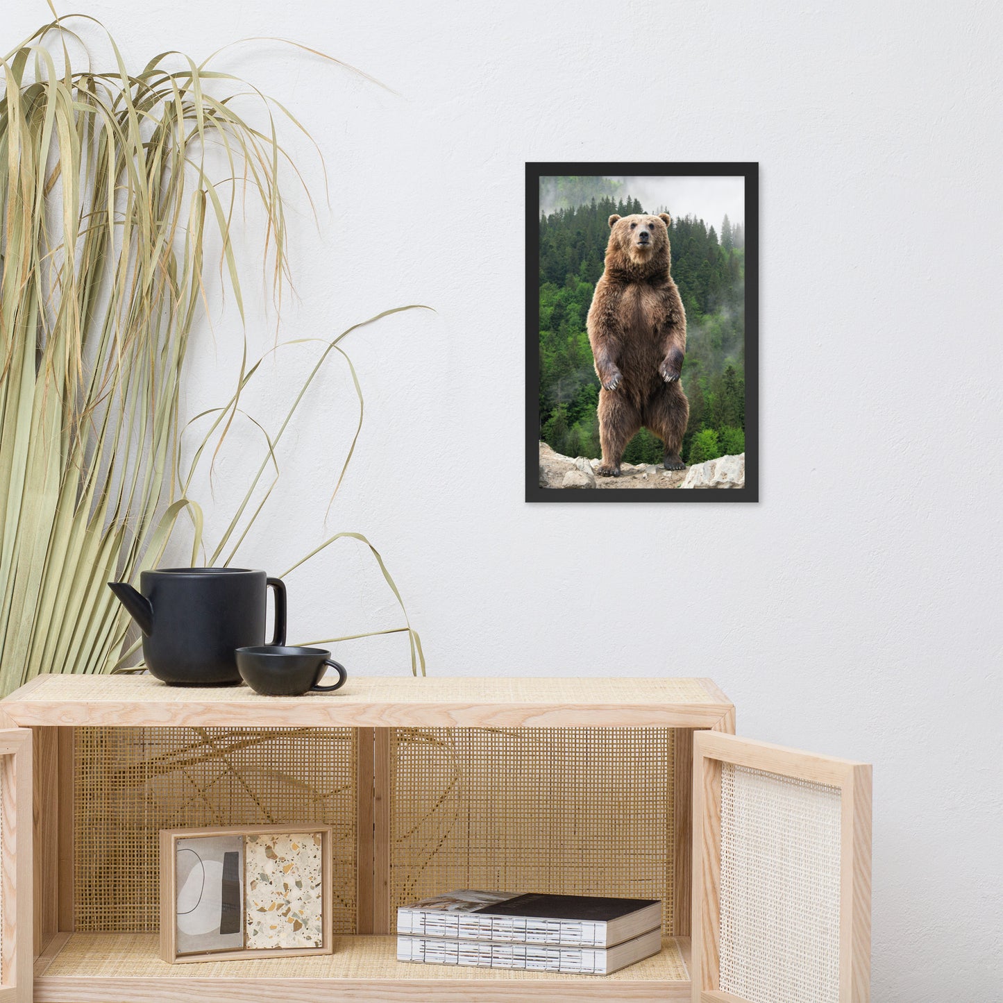 Big Standing Brown Bear on Mountain Top Animal Wildlife Photograph Framed Wall Art Prints