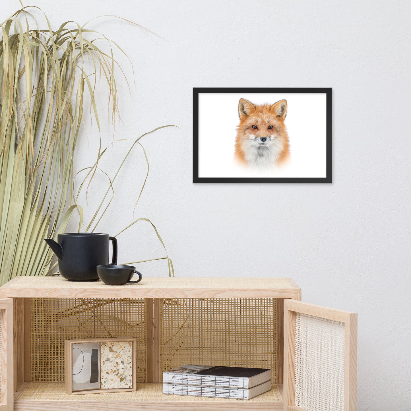 Young Red Fox Face On White Animal Wildlife Nature Framed Wall Art Prints