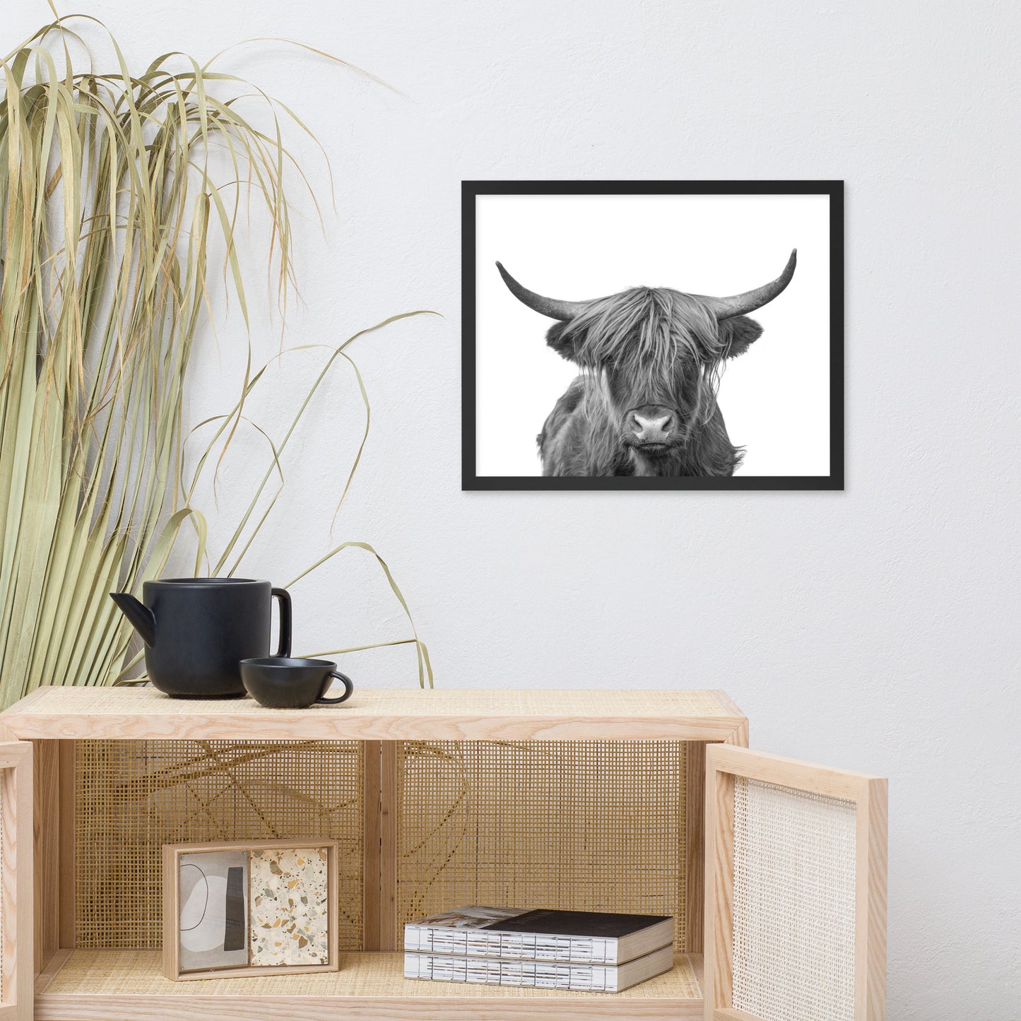 Highland Cow Black and White Wildlife / Animal Photograph Framed Wall Art Print