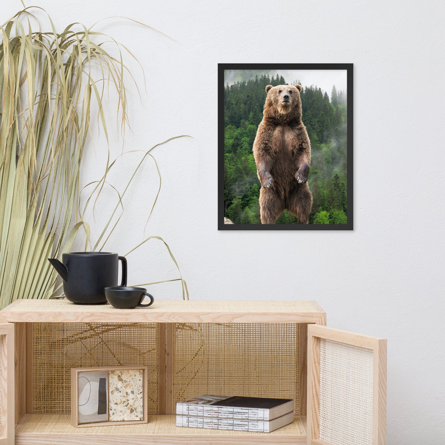 Big Standing Brown Bear on Mountain Top Animal Wildlife Photograph Framed Wall Art Prints